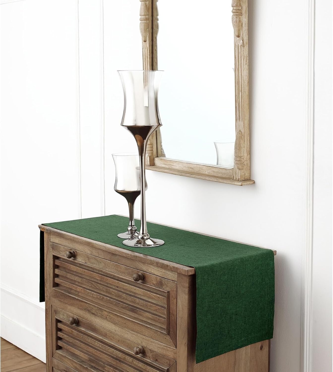 Elegant 120 Inch Forest Green Linen Table Runner - 100% Pure Flax Design