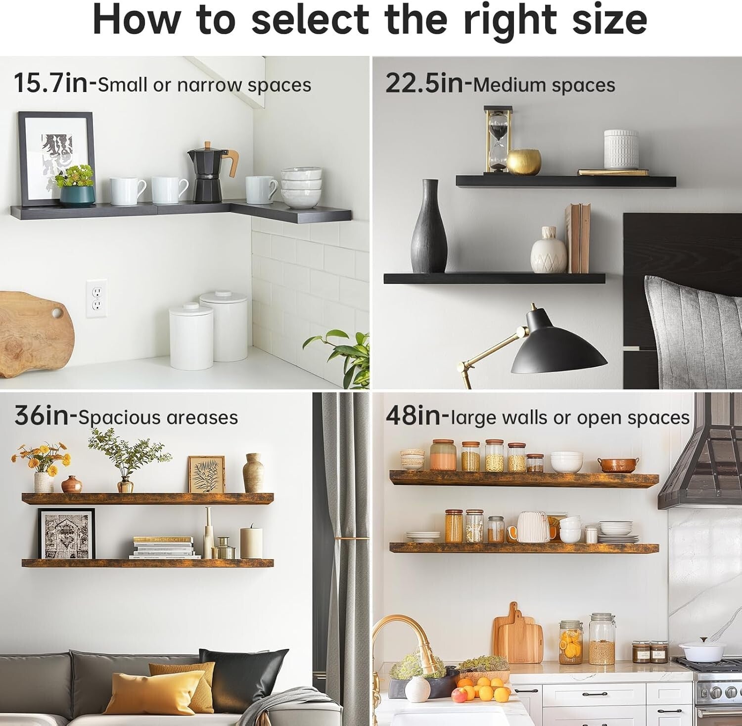 Rustic 22.5-Inch Floating Shelves - Wall-Mounted Wood Set of 2 for Stylish Decor