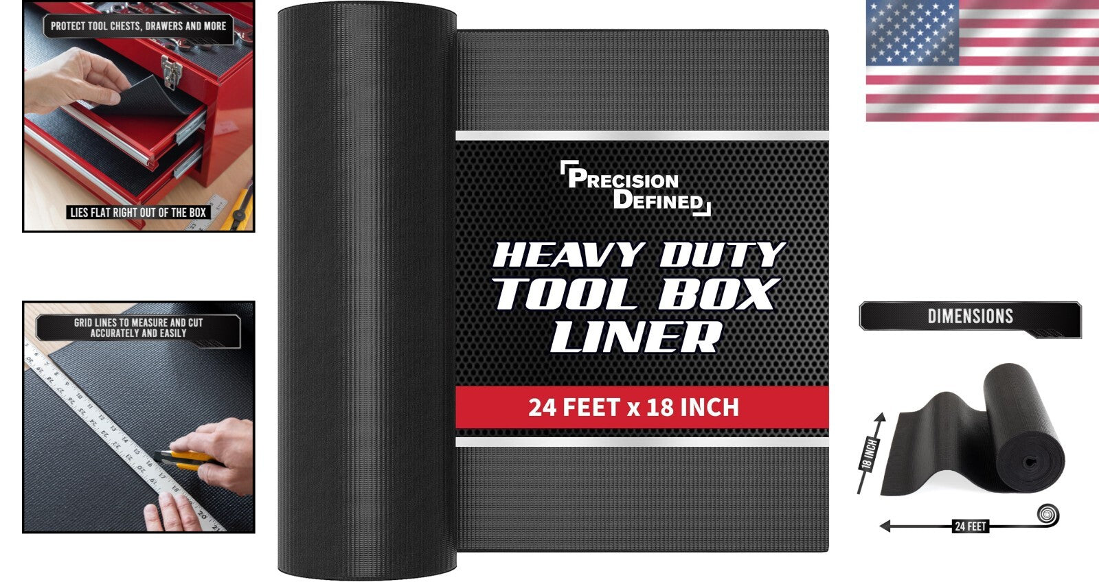 Versatile Washable Black Tool Chest Liner - 24' x 18' Non-Slip Drawer Insert