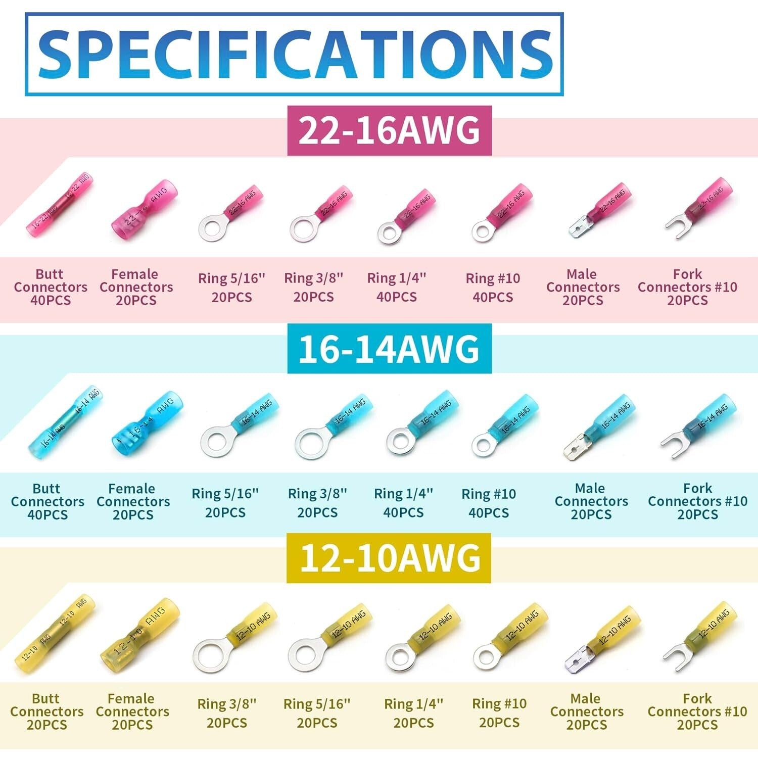 Assorted Heat Shrink Wire Connectors: 600PCS Marine & Automotive Crimp Terminals