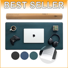 Load image into Gallery viewer, Stylish Green Desk Mat with Anti-Slip Design and Document Slot - 35 x 17 Inches