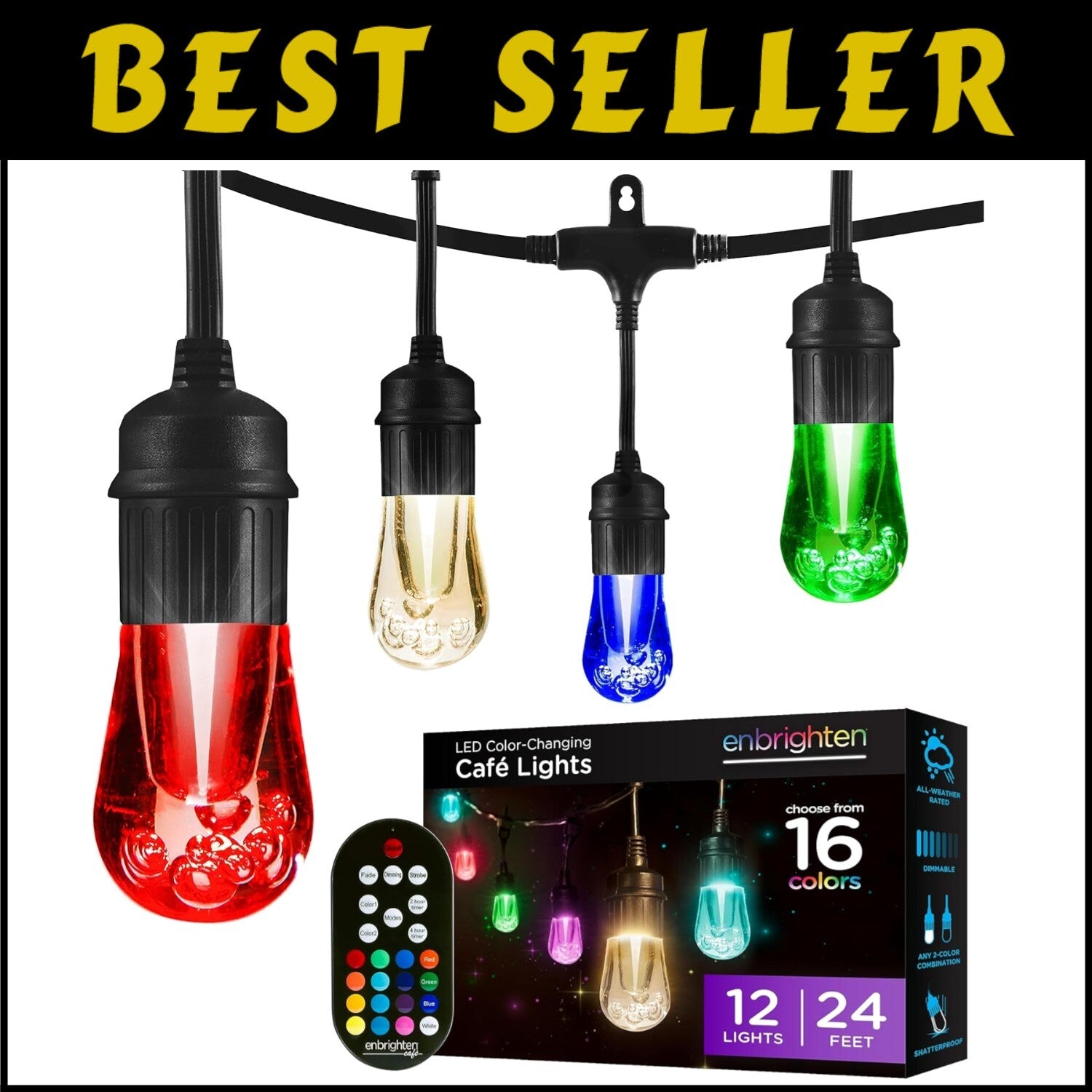 Elegant 24ft Outdoor String Lights with Remote Control & Weatherproof Design