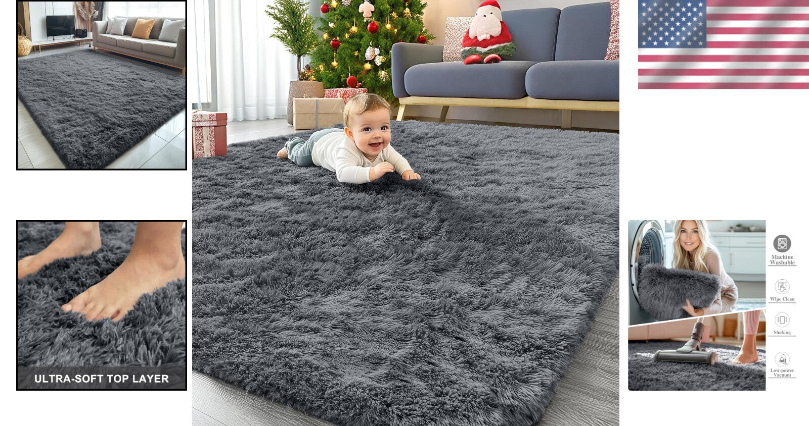 Luxurious 5x7 Tufted Area Rug - High Pile, Stain Resistant & Family-Friendly
