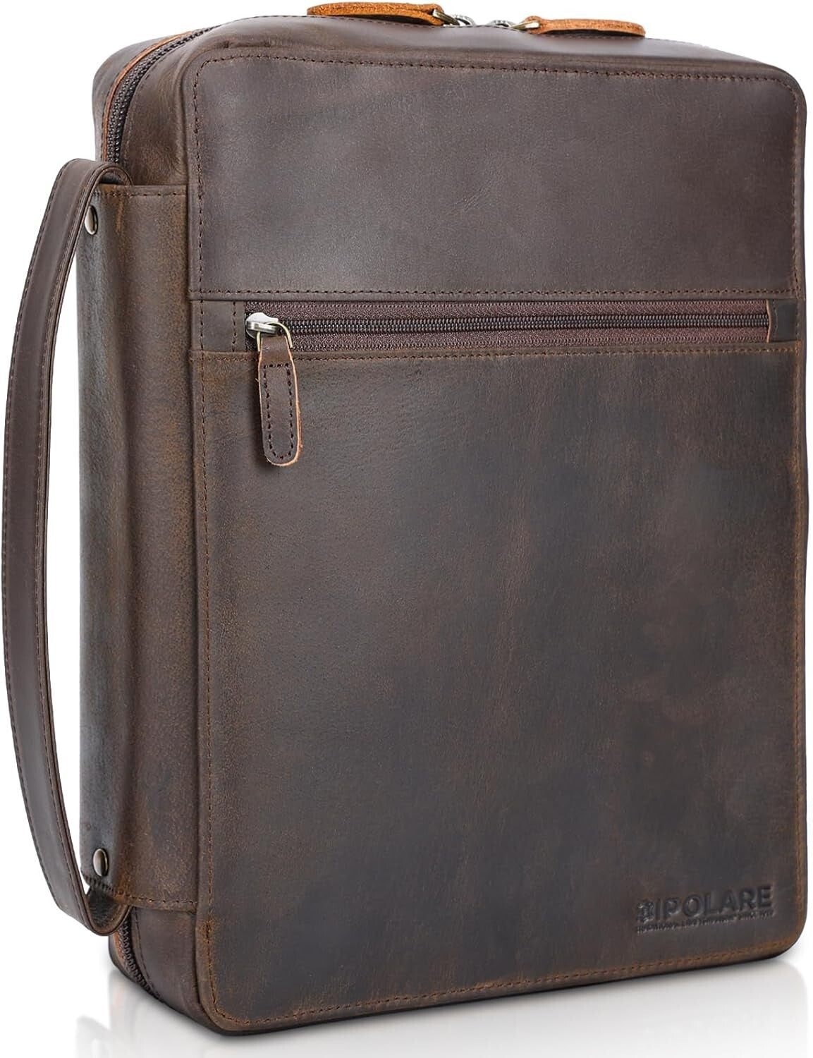 Luxurious Leather Bible Carrying Case Organizer with Zipper Closure - Dark Brown