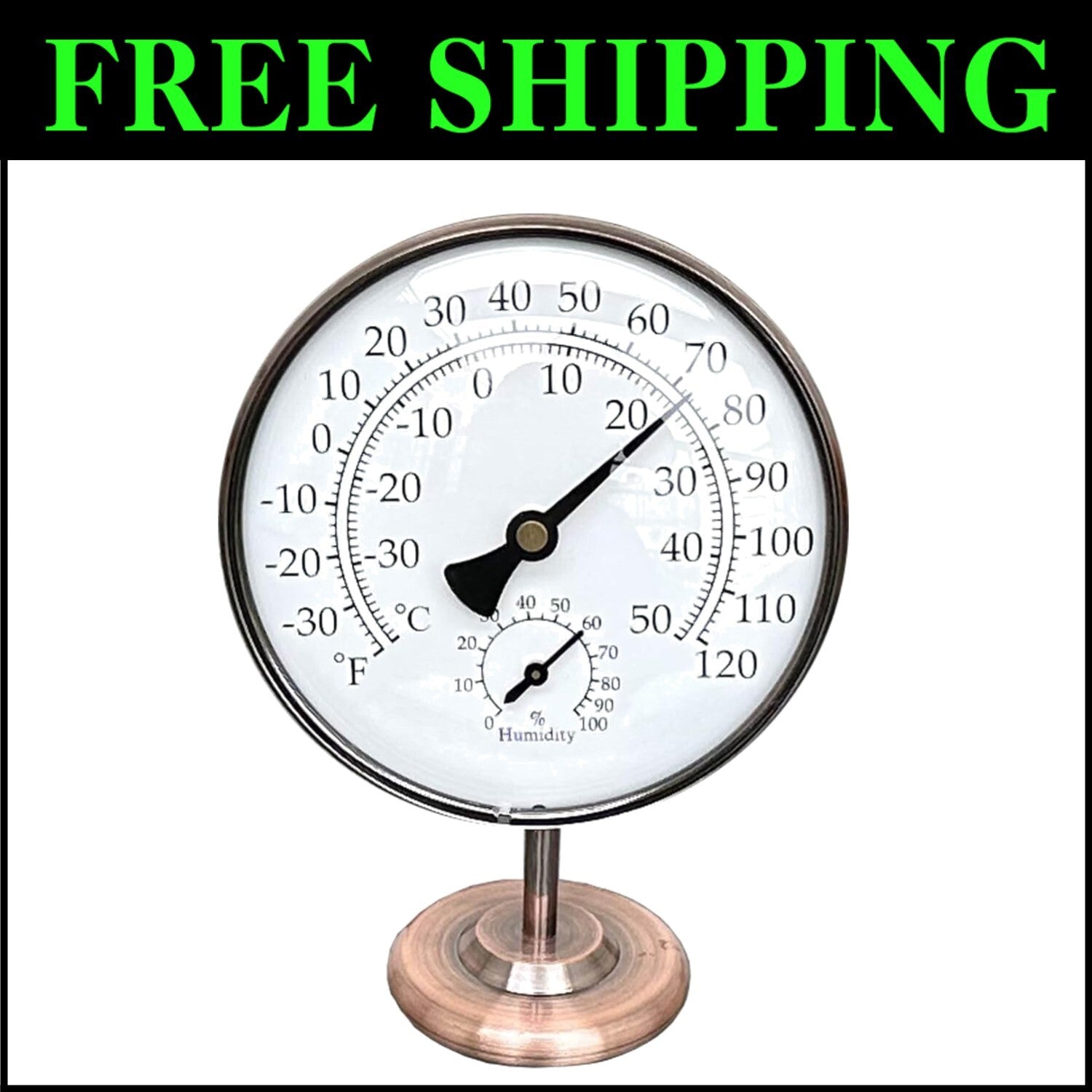 Elegant 4-Inch Indoor/Outdoor Thermometer with Hygrometer – Durable Brass Design