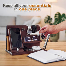 Load image into Gallery viewer, Natural Wood Phone Station with Key Holder - Gifts for Husband, Dad or Boyfriend