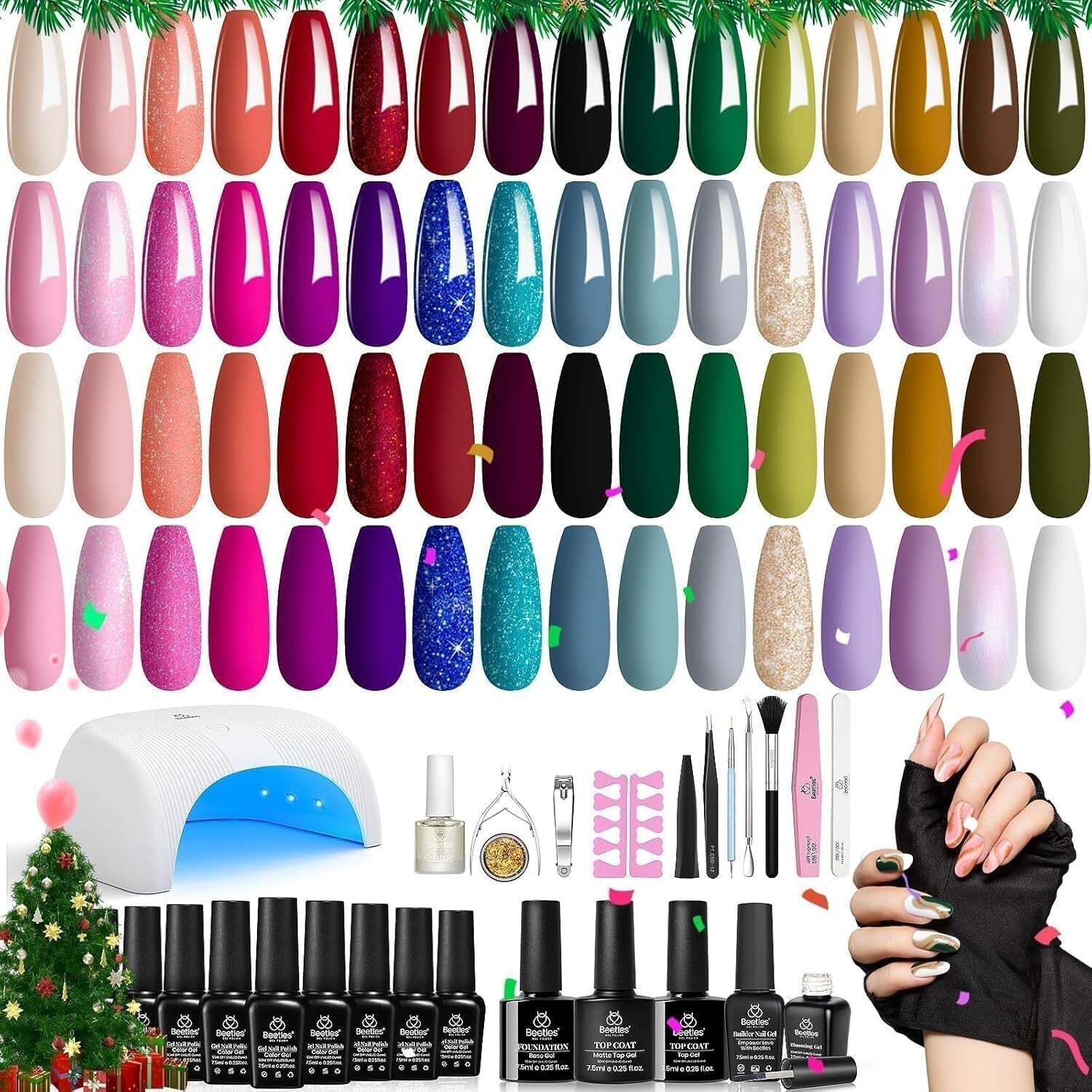 Beetles Gel Nail Polish Set with 32 Spring Colors & 36W UV Lamp - 53Pcs Kit