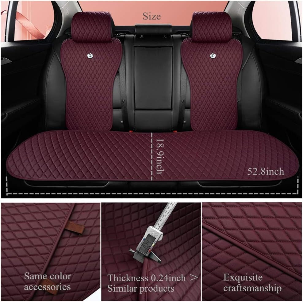 Luxury Leather 11PCS Car Seat Covers - Universal Fit Wine Red Crown Style