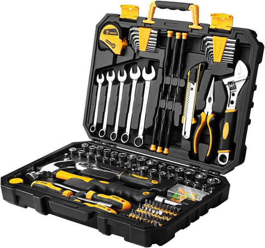 Durable 158-Piece Hand Tool Kit with Toolbox - Ideal for Home and Auto Repair