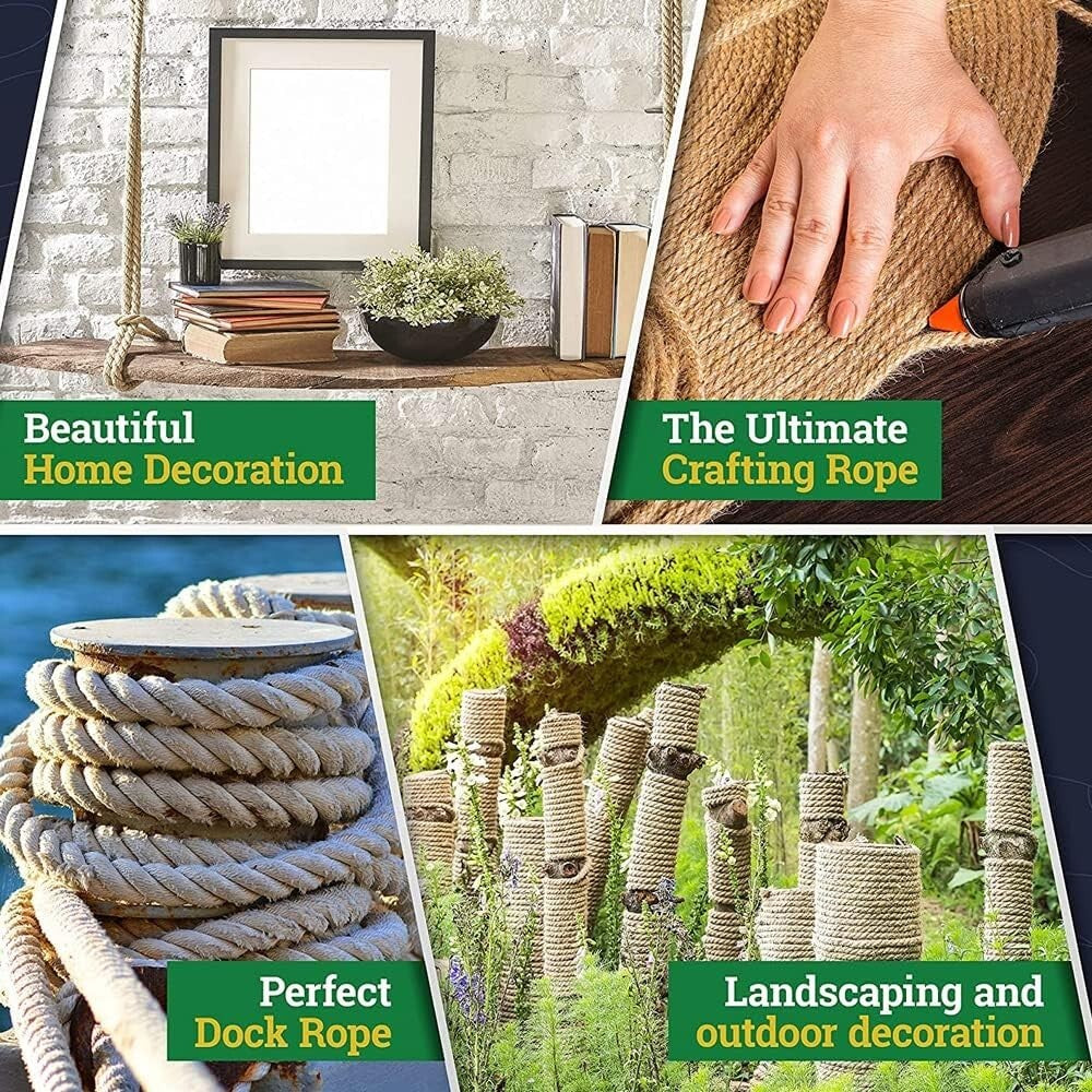 Strong 1.5" x 50ft Twisted Polypro Rope - Tan, Perfect for Tug-o'-War & Projects