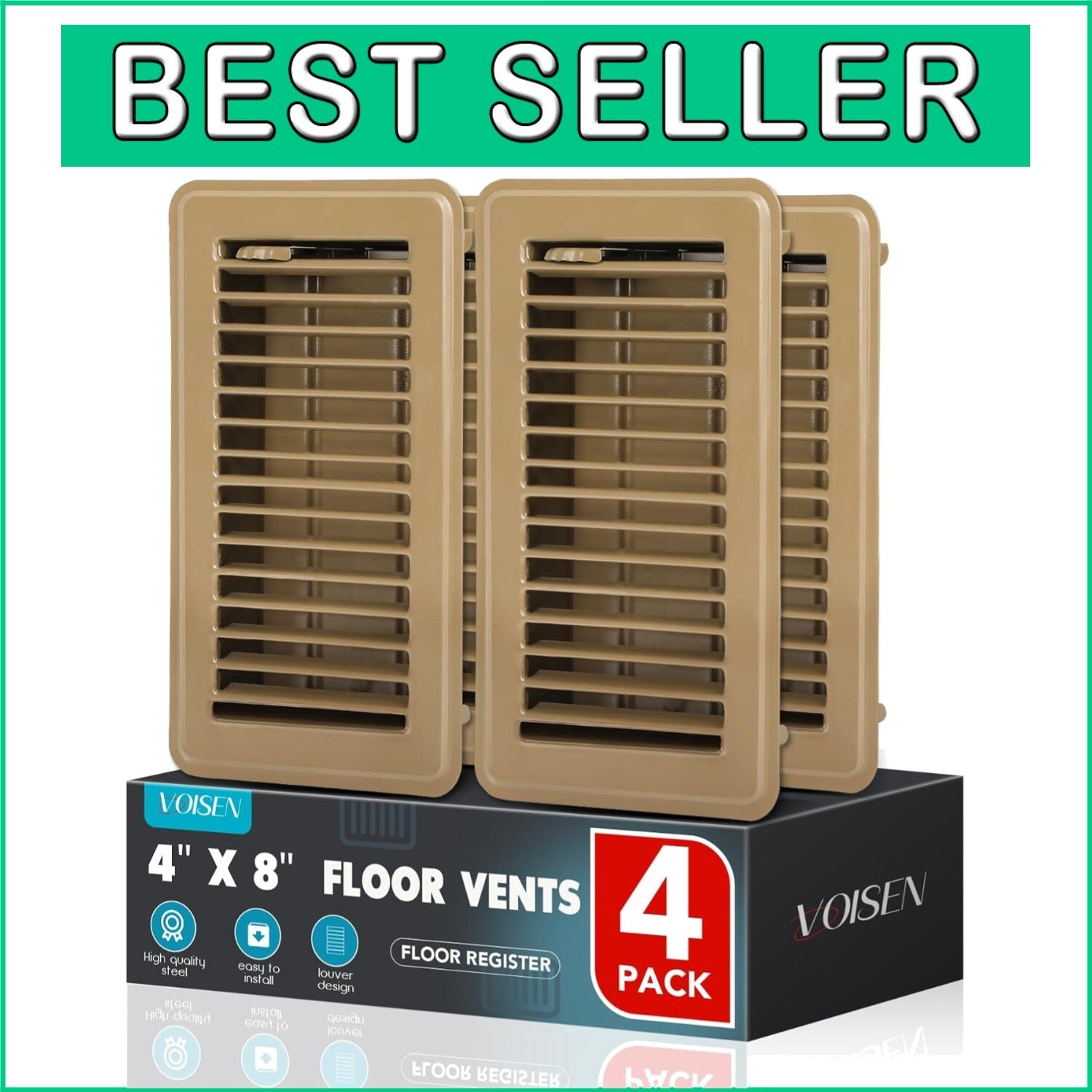 Durable Steel Air Supply Grilles 4x8 - Classic Design, Easy Install, Pack of 4