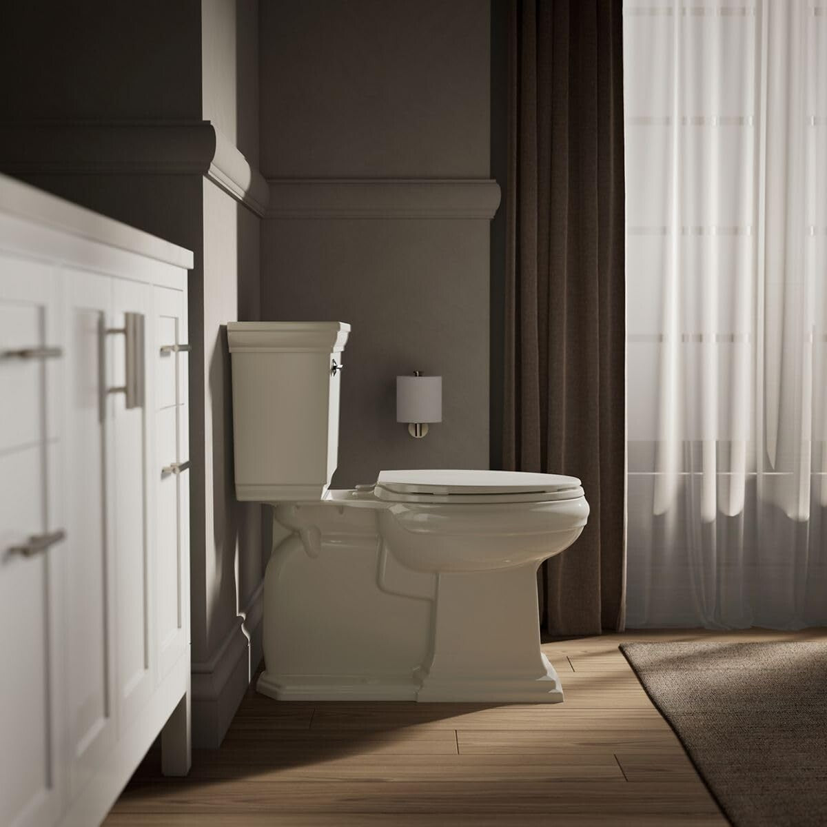 Easy Install Biscuit Quiet-Close Elongated Toilet Seat with Grip-Tight Bumpers