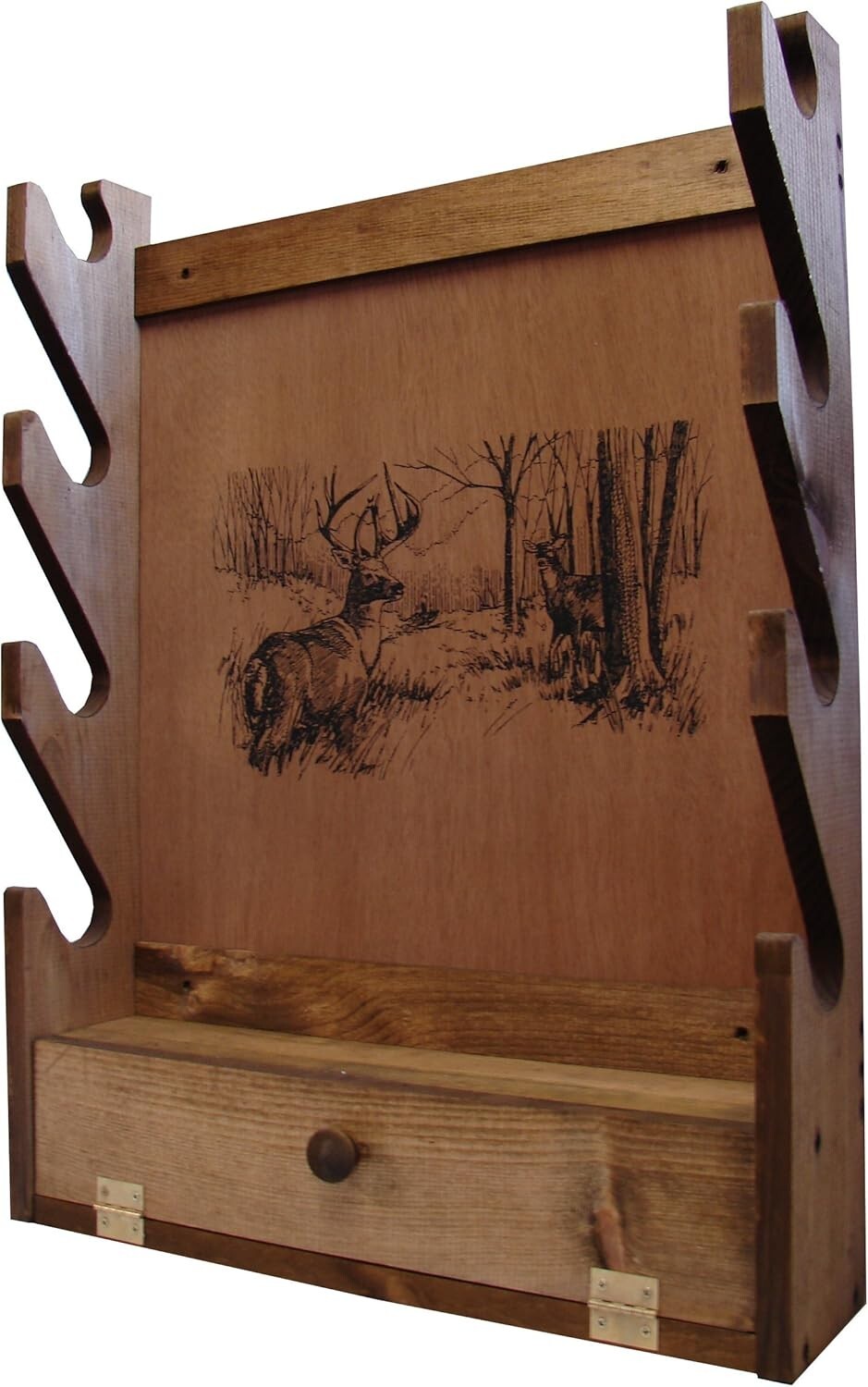 Deer Print Gun Rack - Wall Mounted Wooden Holder for Four Firearms & Accessories