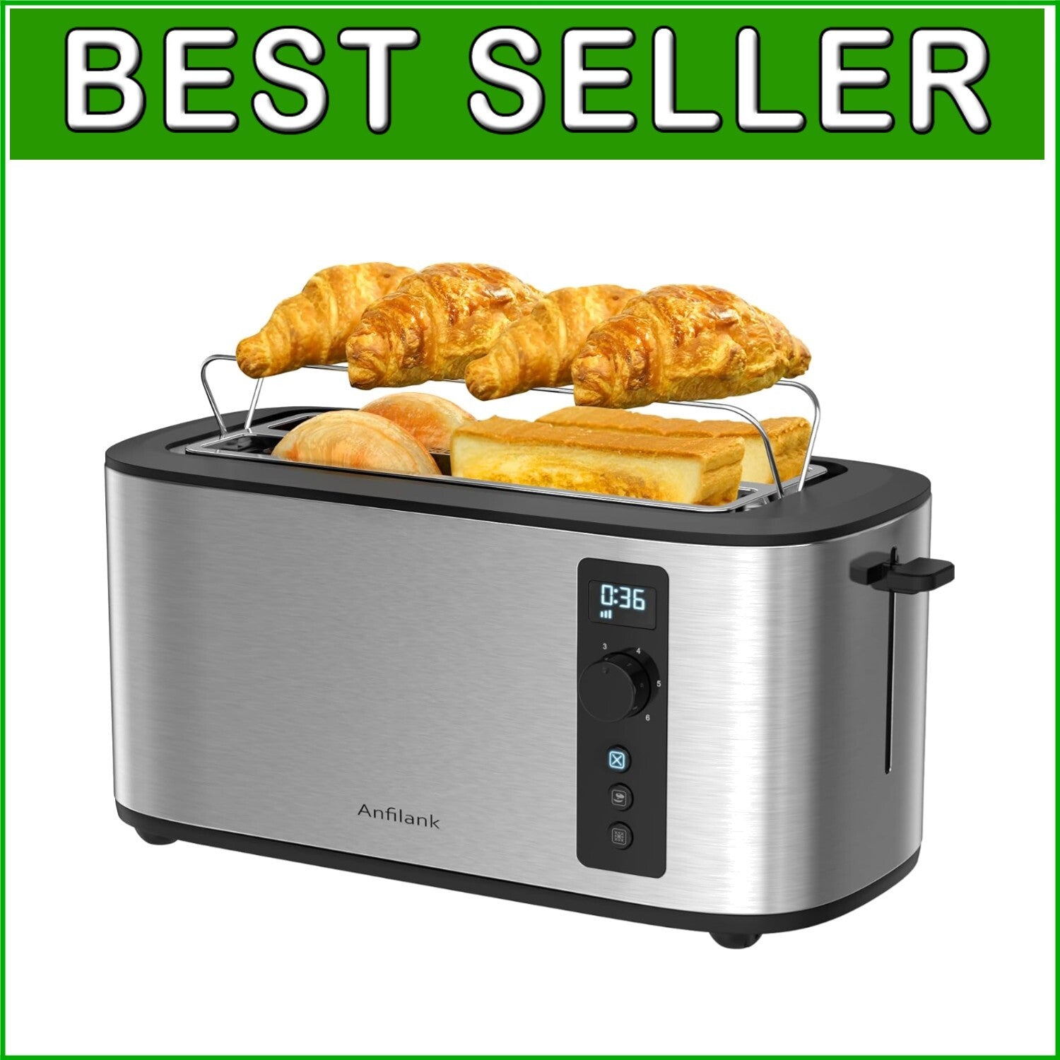Elegant 4-Slice Toaster with 1.5" Slots & 6 Browning Settings – Ideal for Bagels