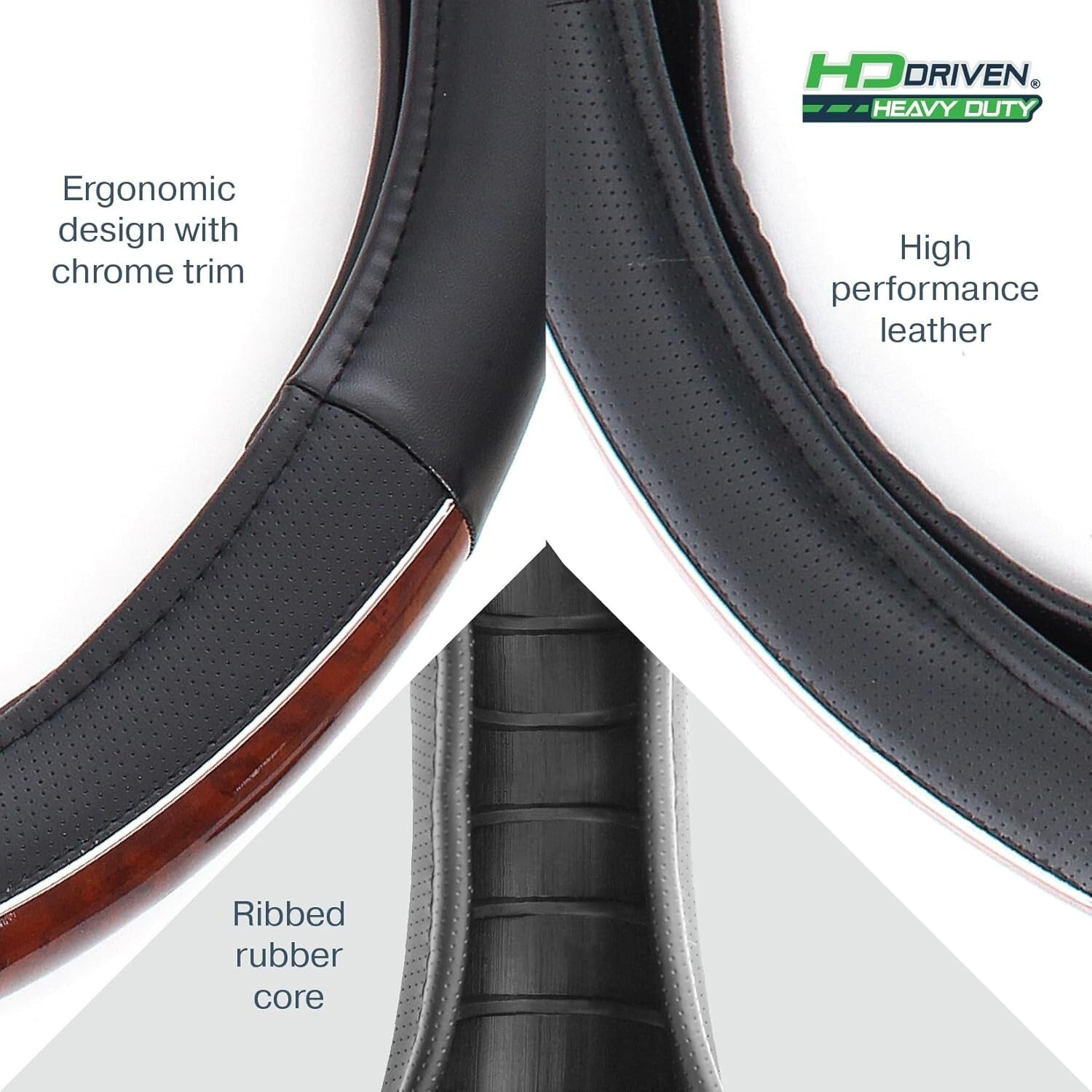 Easy Installation Woodgrain Leather Steering Wheel Cover for 18” Steering Wheels