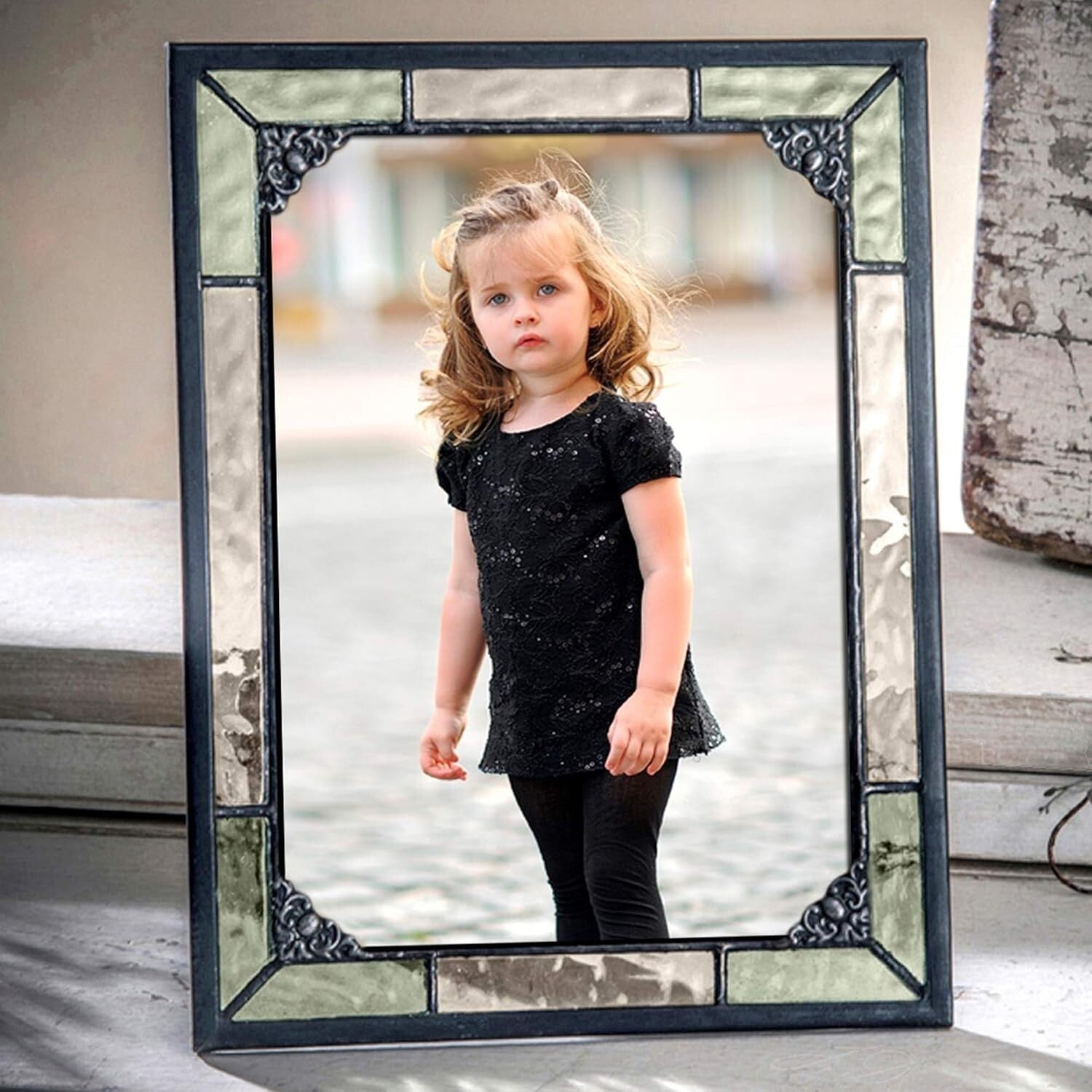 Antique Charcoal Stained Glass Photo Frame - 5x7 Horizontal/Vertical Display