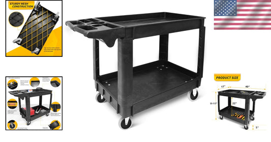 Heavy-Duty 500-lb Utility Service Cart - Two Trays & Swivel Wheels, 30"x17"