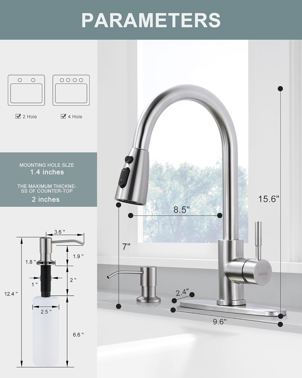 Efficient Brushed Nickel Kitchen Faucet with DIY Installation & Soap Dispenser