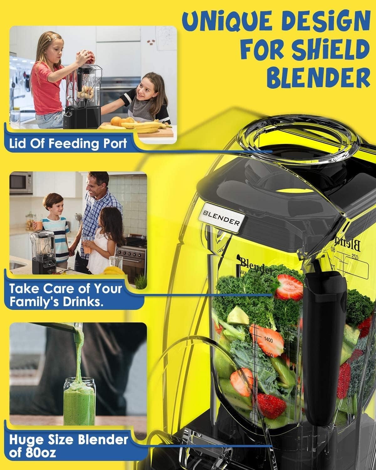 K90 Black Professional Blender - 80oz Capacity with Noise Reduction Shield