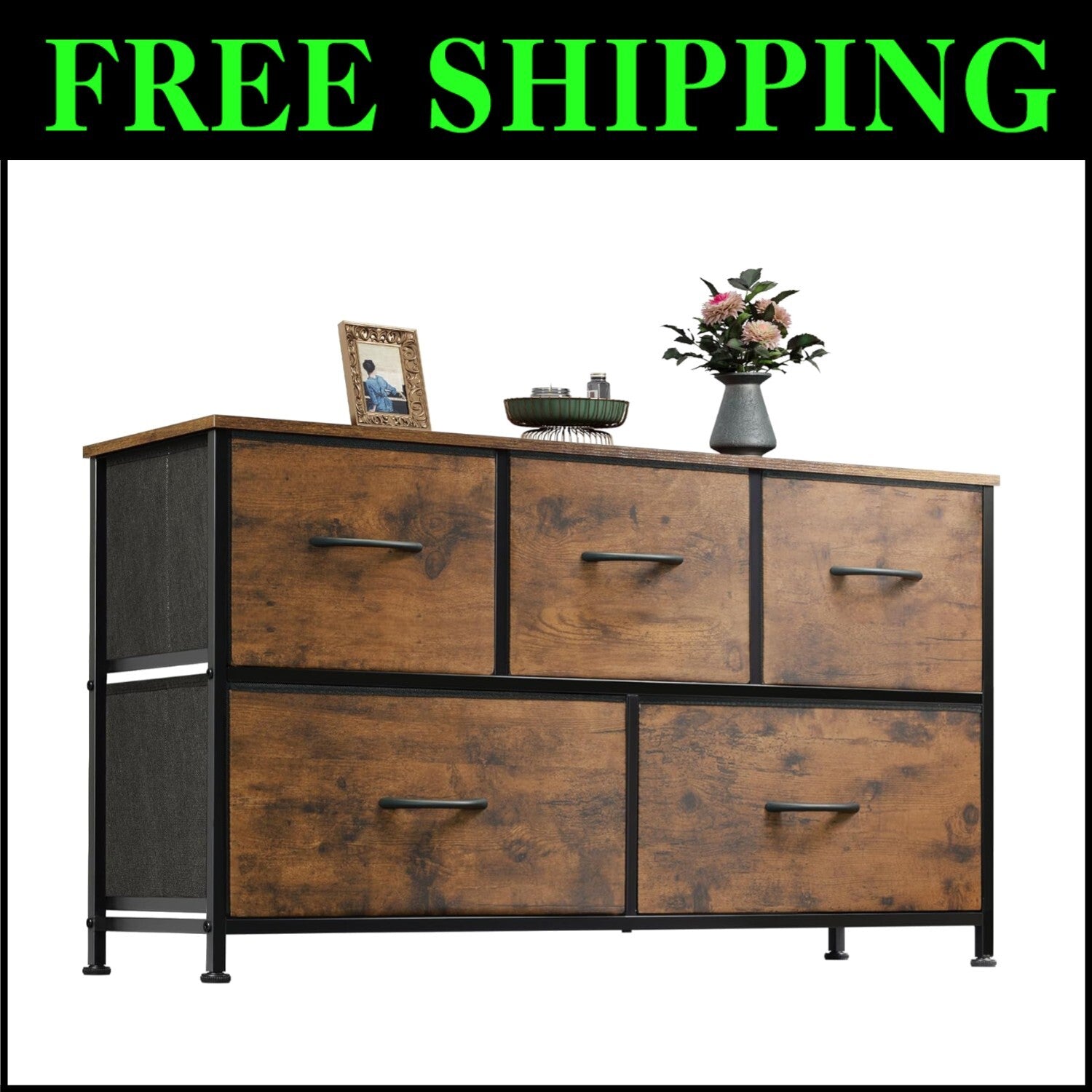 Sturdy 5-Drawer Organizer Unit in Rustic Brown - Easy Assembly & Versatile