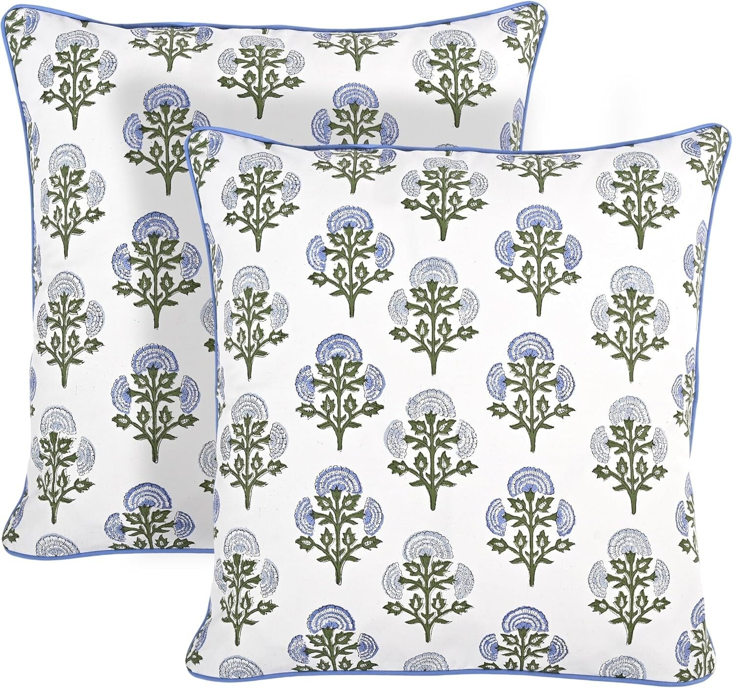 Elegant 18x18 Cotton Block Print Pillow Covers Set of 2 for Rustic Living Rooms