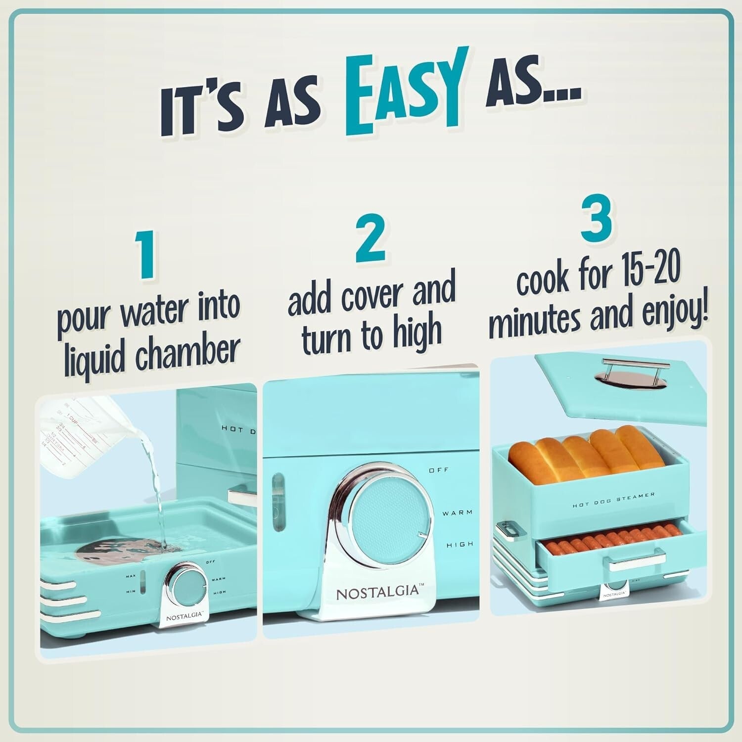 Aqua Hot Dog Steamer with Bun Warmer - Perfect for Parties & Gatherings