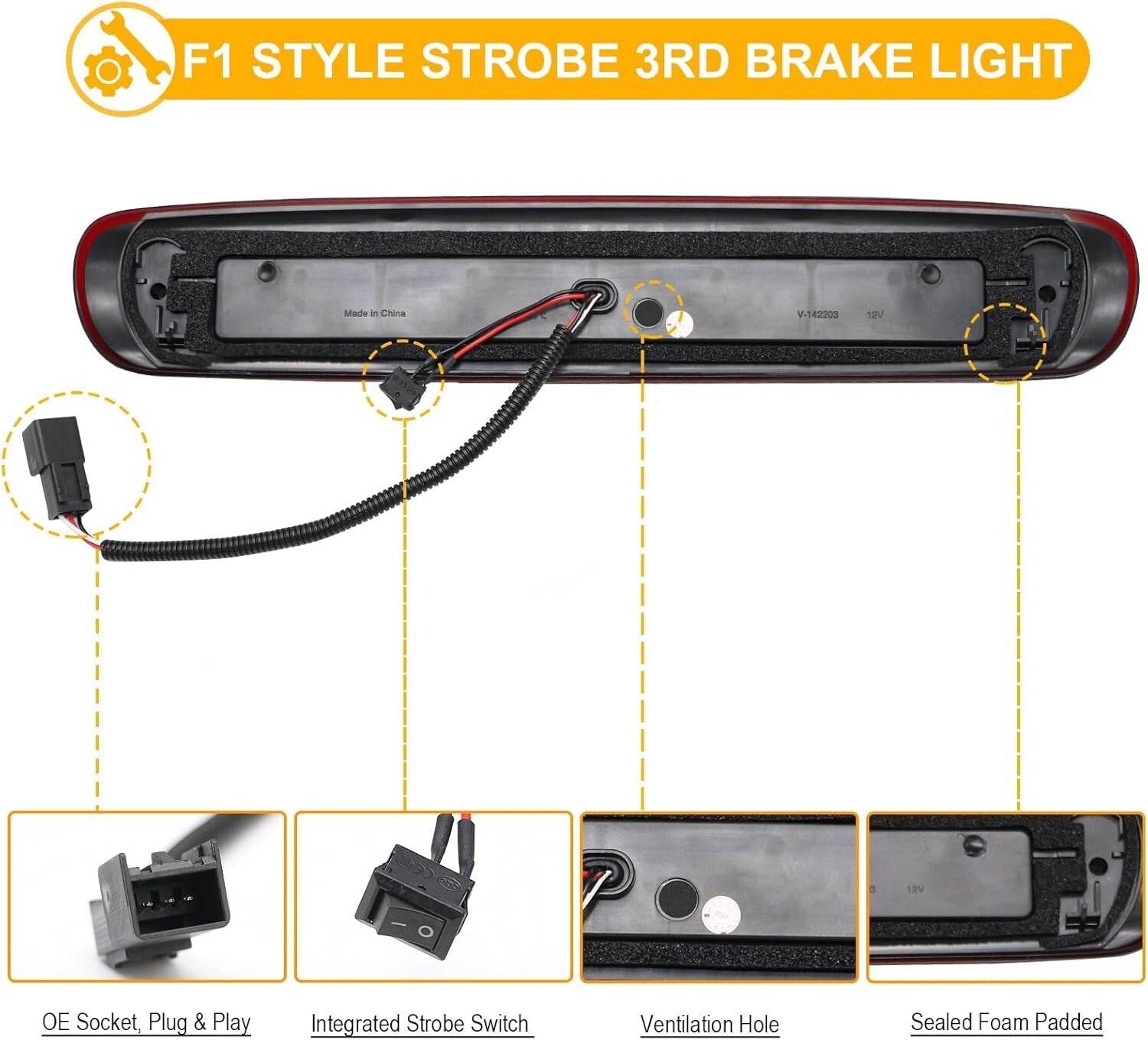 Easy Install LED Third Brake Light with Strobe Function for 2007-2013 Trucks