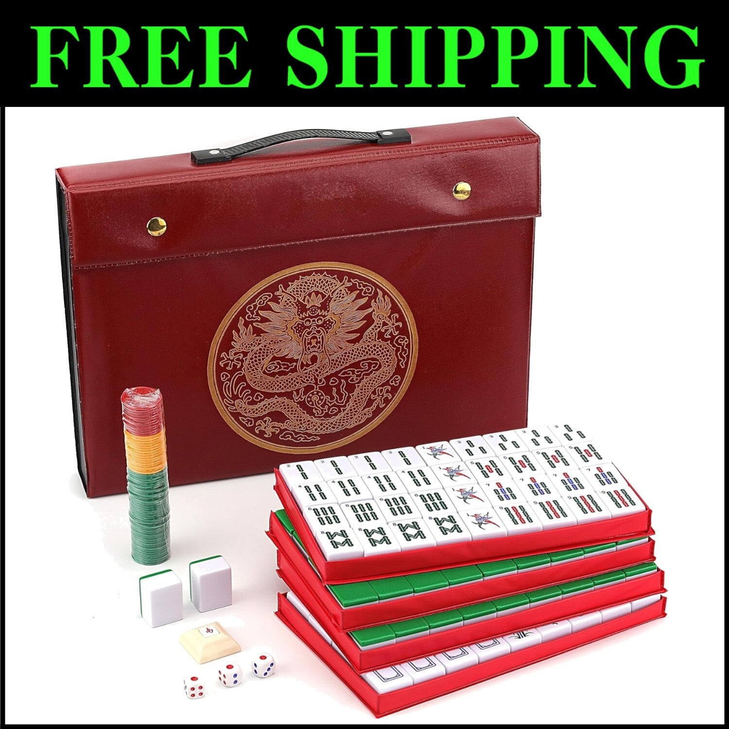 Compact Travel Mahjong Set - 146 Large Tiles & Brown Carrying Case Included