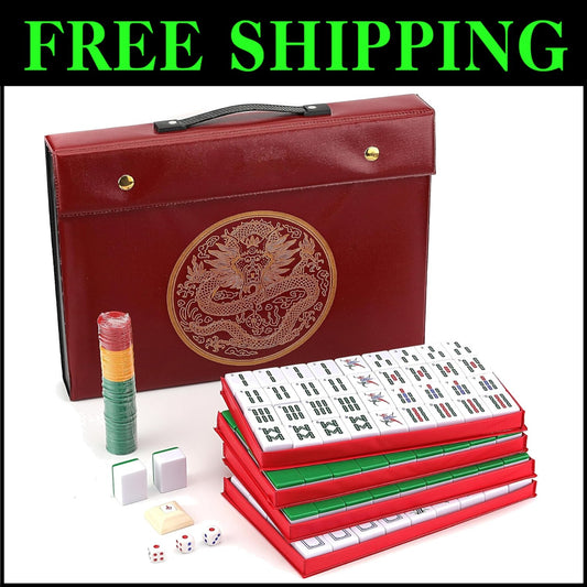 Compact Travel Mahjong Set - 146 Large Tiles & Brown Carrying Case Included