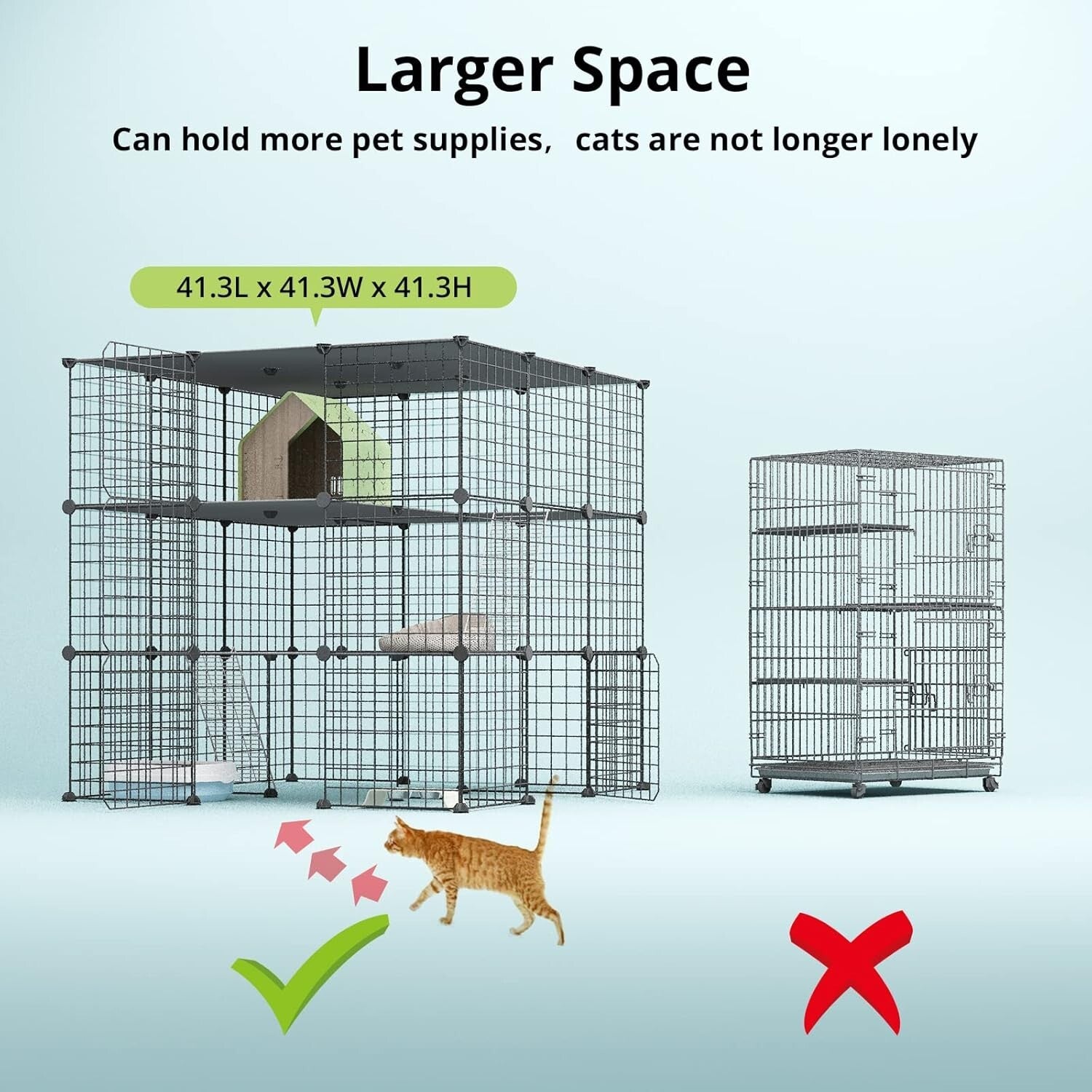 Detachable Indoor Cat Crate - 41” Playpen for 1-4 Cats with Ramp & Organization