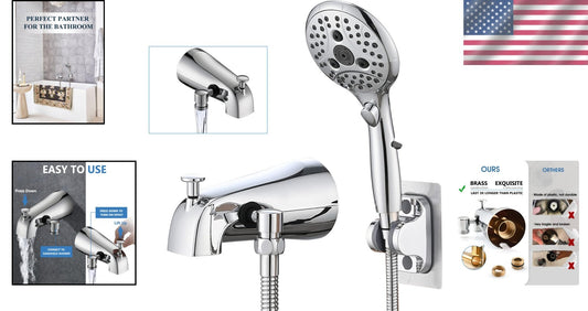 Durable All-Metal Tub Spout with 6 Settings Shower – Hassle-Free Installation