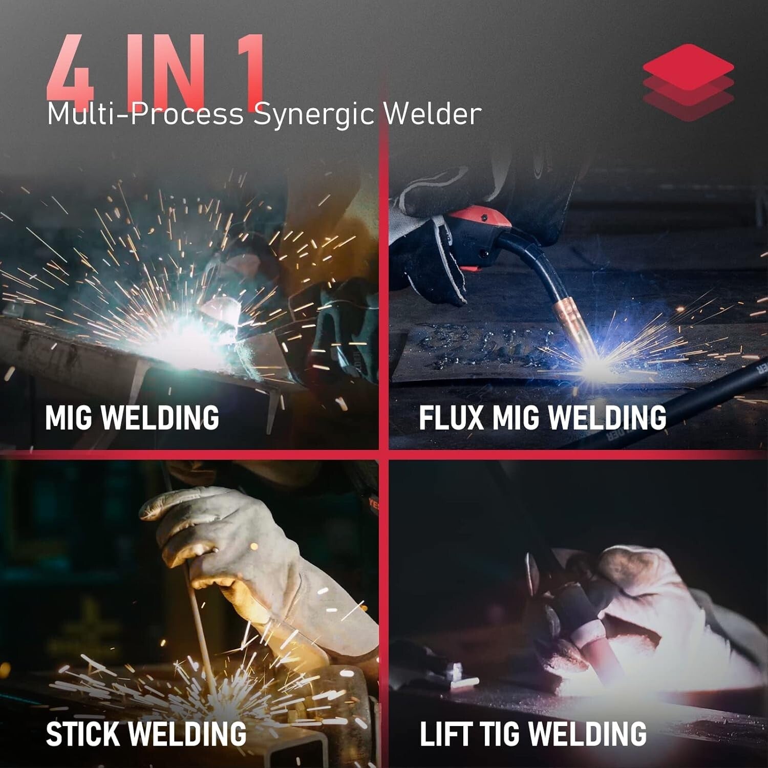 Portable 4-in-1 MIG Welder with Synergic Control & LED Display - 110V/220V