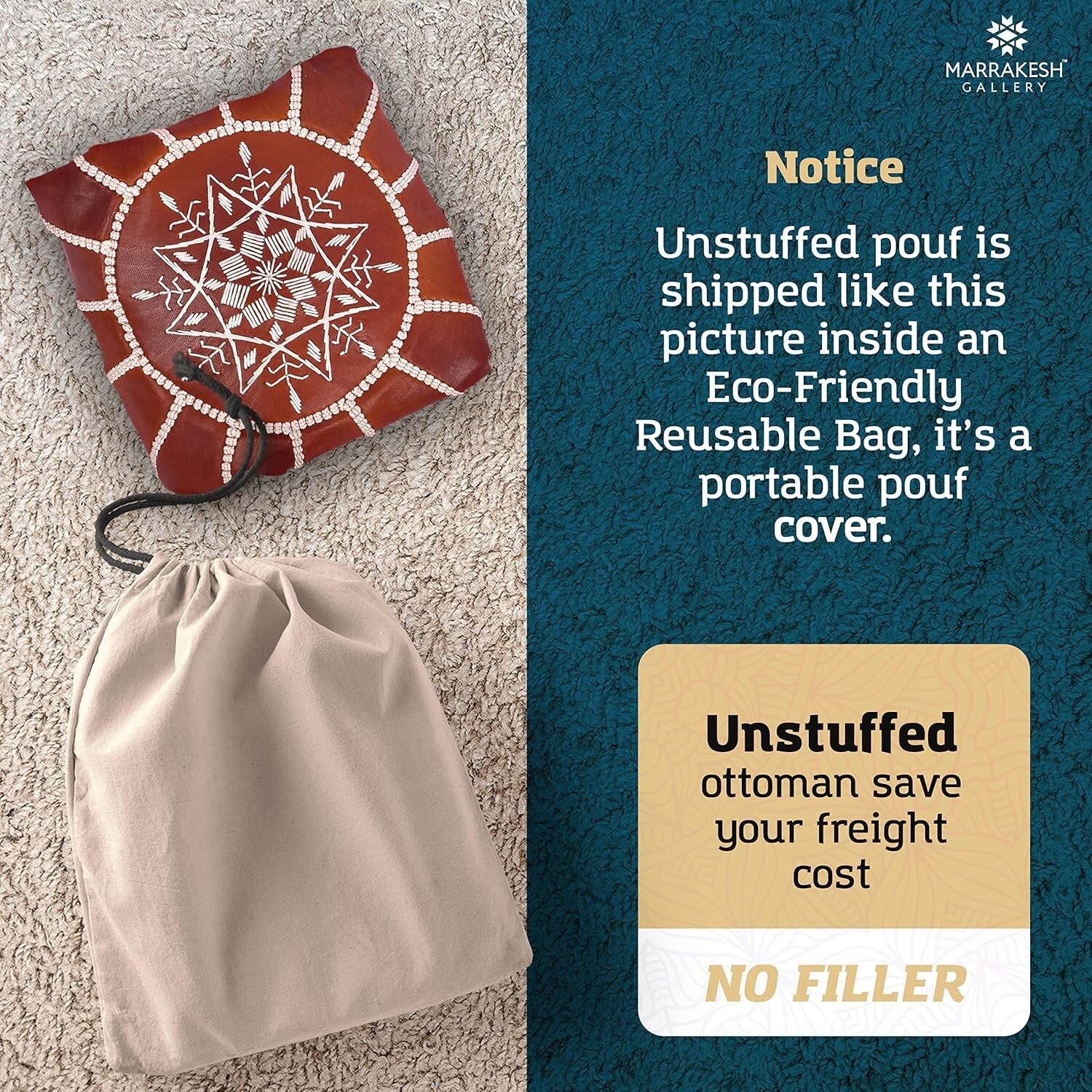 Eco-Friendly Leather Pouf Ottoman Cover - Handmade Bohemian Decor for Every Room