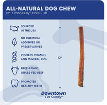 Load image into Gallery viewer, Natural 12 Inch Bully Stick Chews for Dogs - Grain-Free, Low Odor, 1 lb. Pack