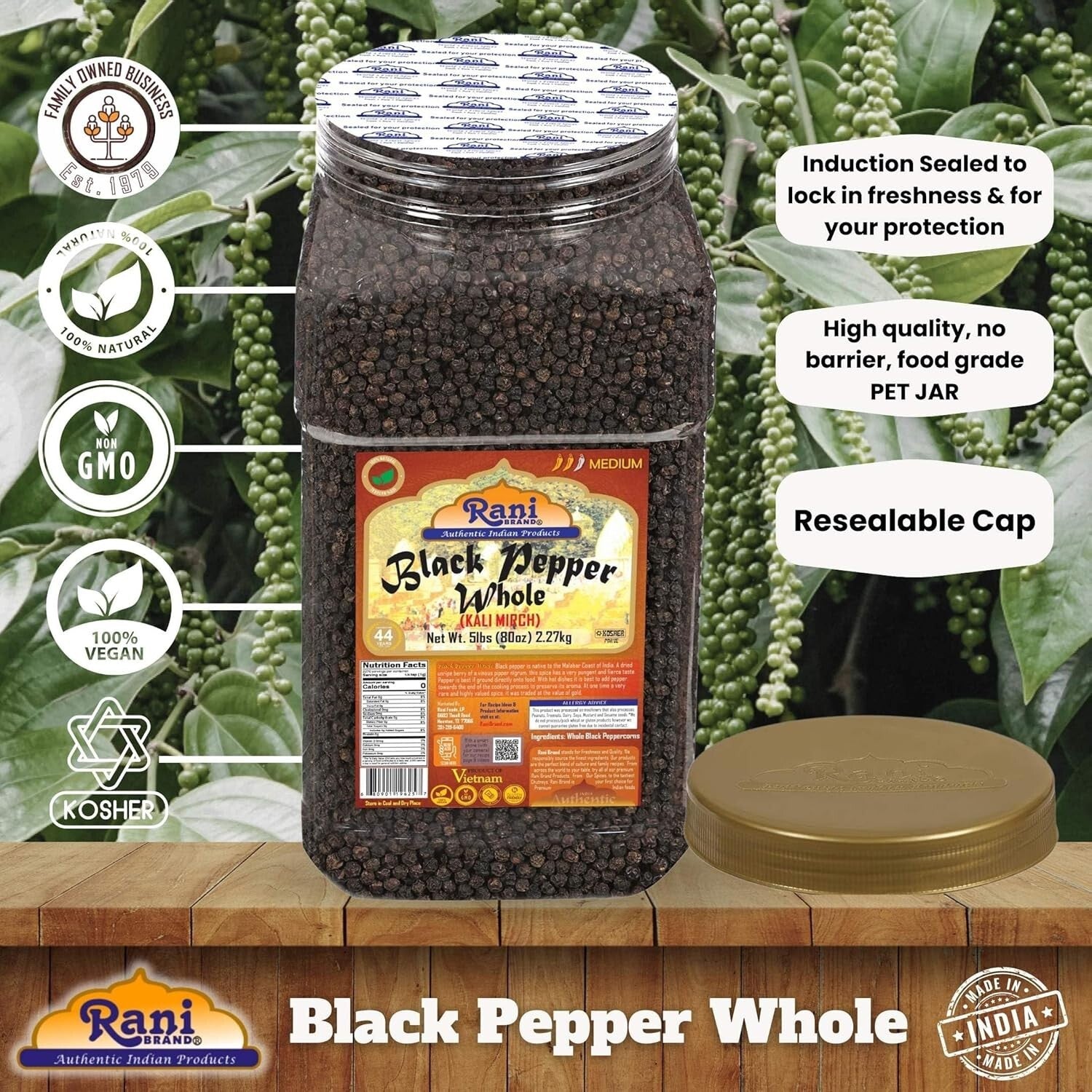 80oz MG-1 Gourmet Black Pepper Whole Peppercorns - All Natural & Gluten Friendly