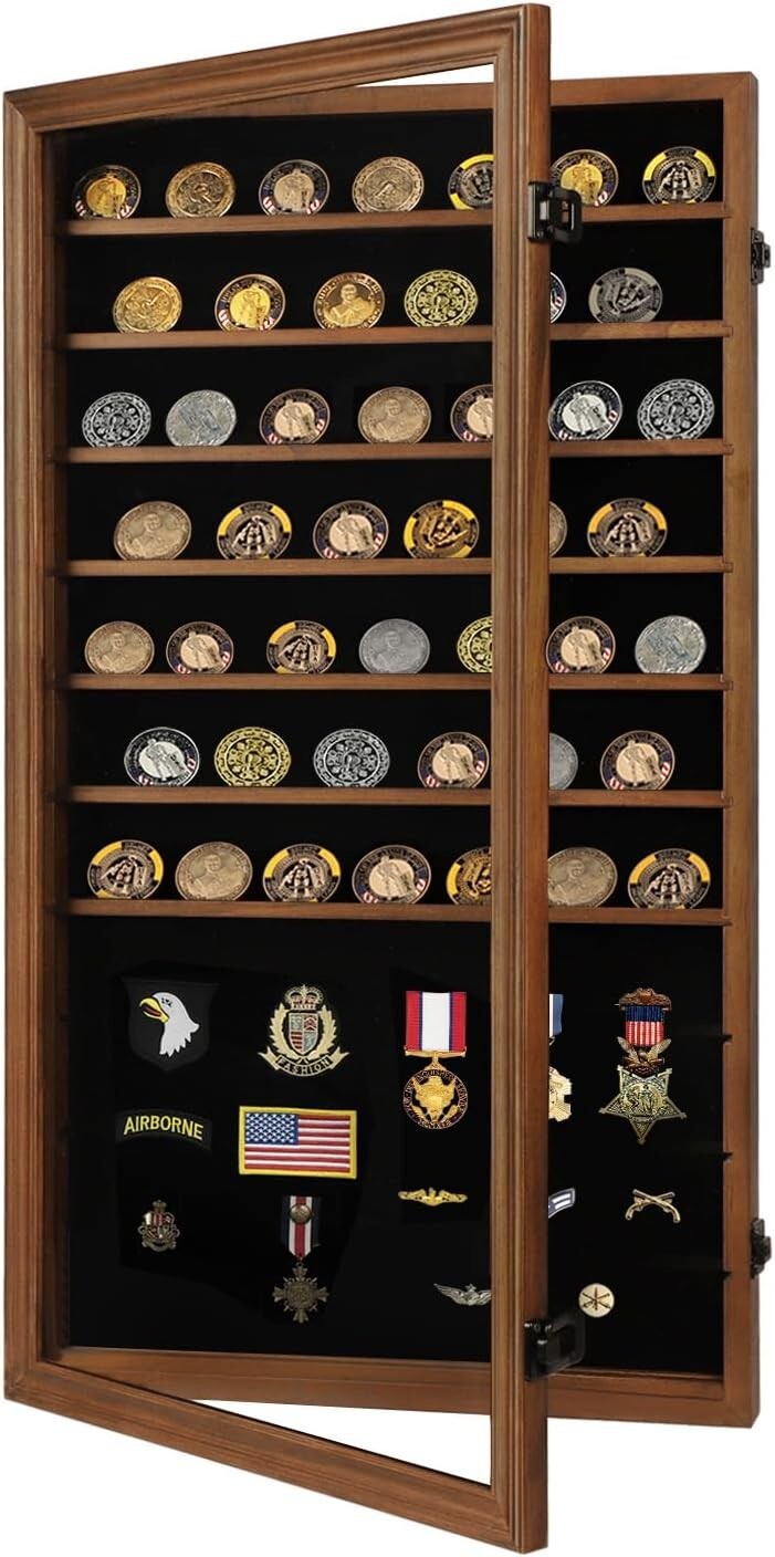 Versatile Lockable Display Case for Coins, Medals & Collectibles - Large Walnut