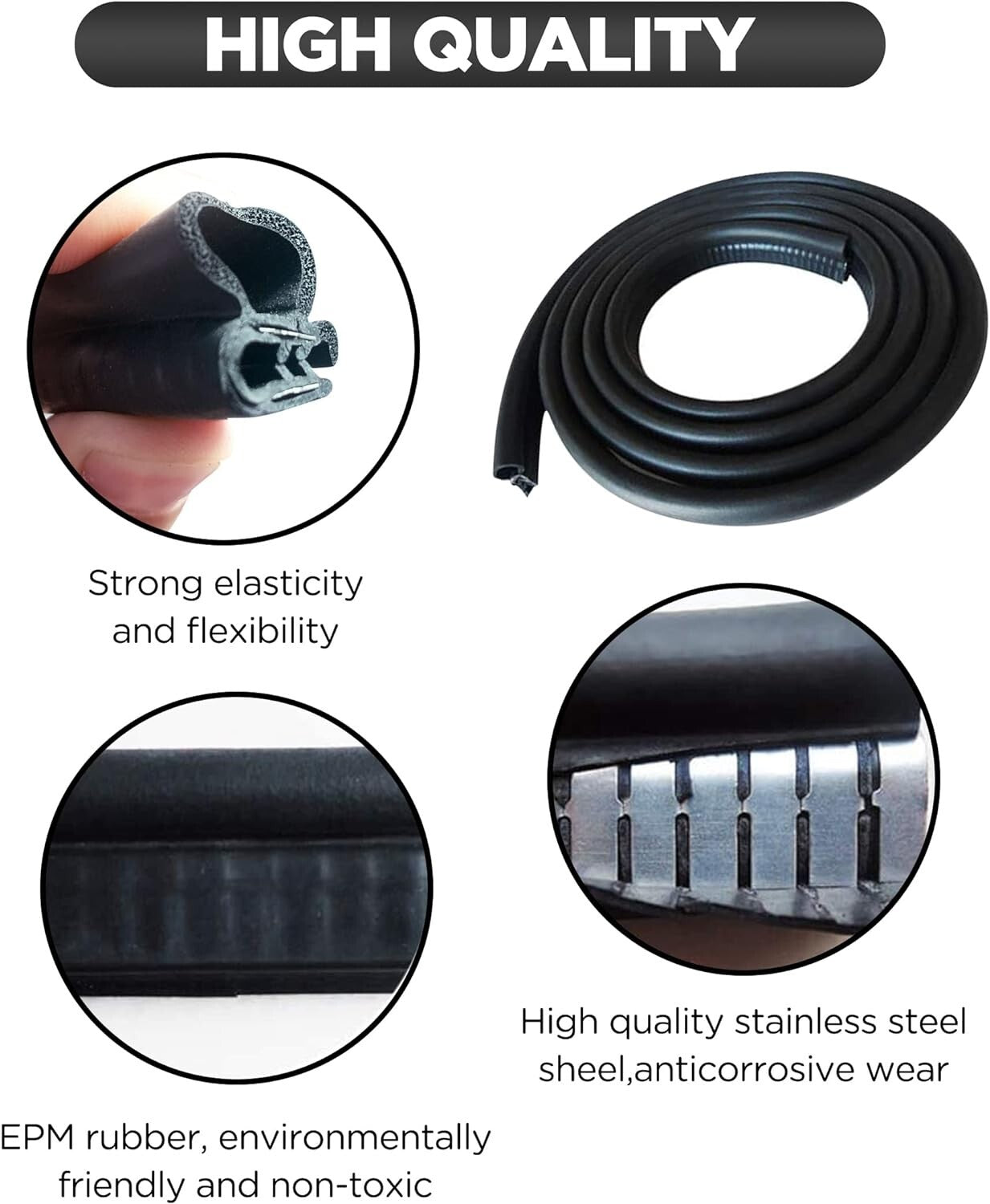 Flexible U-Shaped Rubber Seal Strip for Easy Installation - 30FT Length
