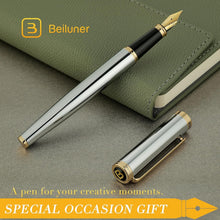 Load image into Gallery viewer, Elegant Silver Chrome Fountain Pen with Gilded Nib - Complete Set Included
