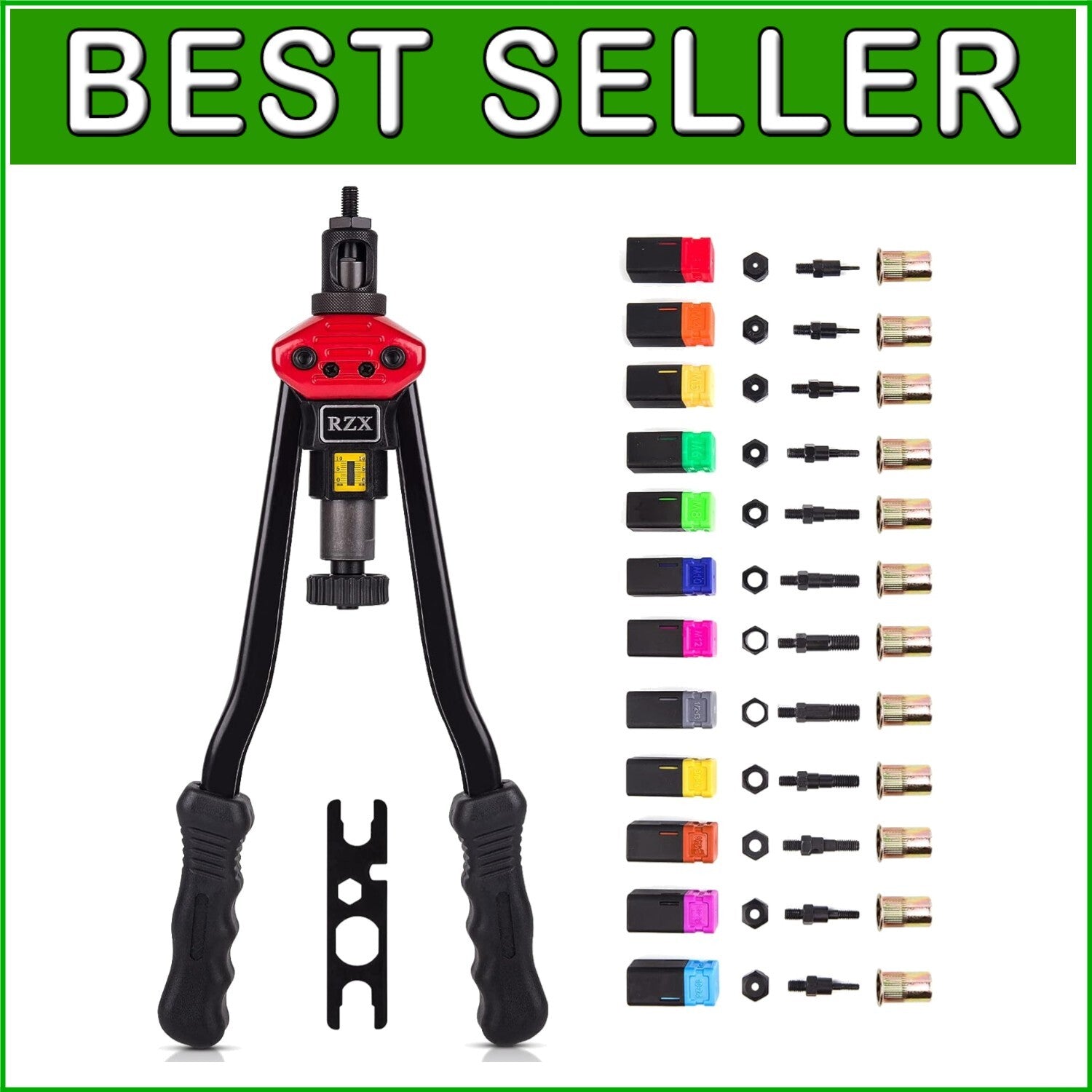 16" Rivet Nut Tool & Blind Riveter Kit - 12 Mandrels + 115 Rivets Included