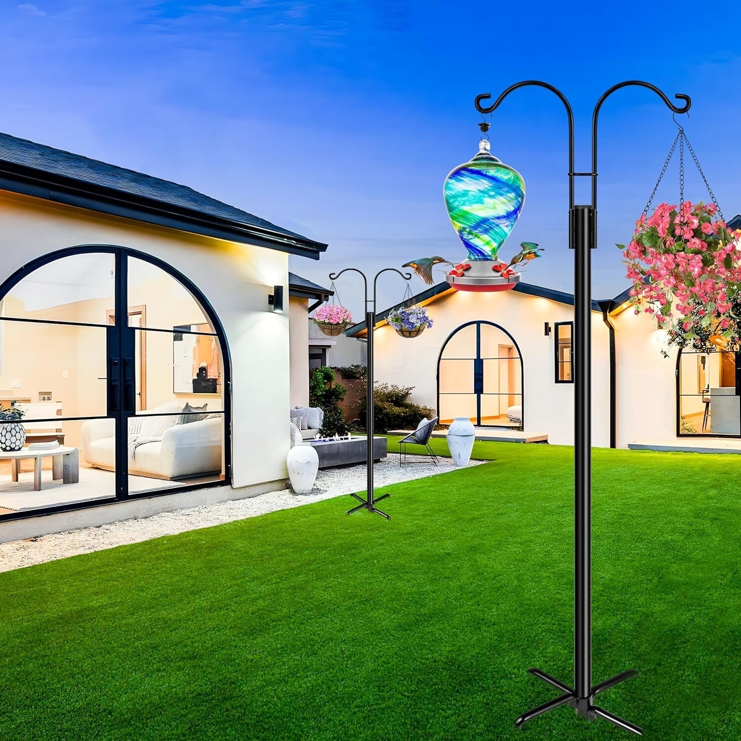 Elegant 2-Pack Heavy Duty Garden Poles with Dual Arms for Bird Feeders & Lights