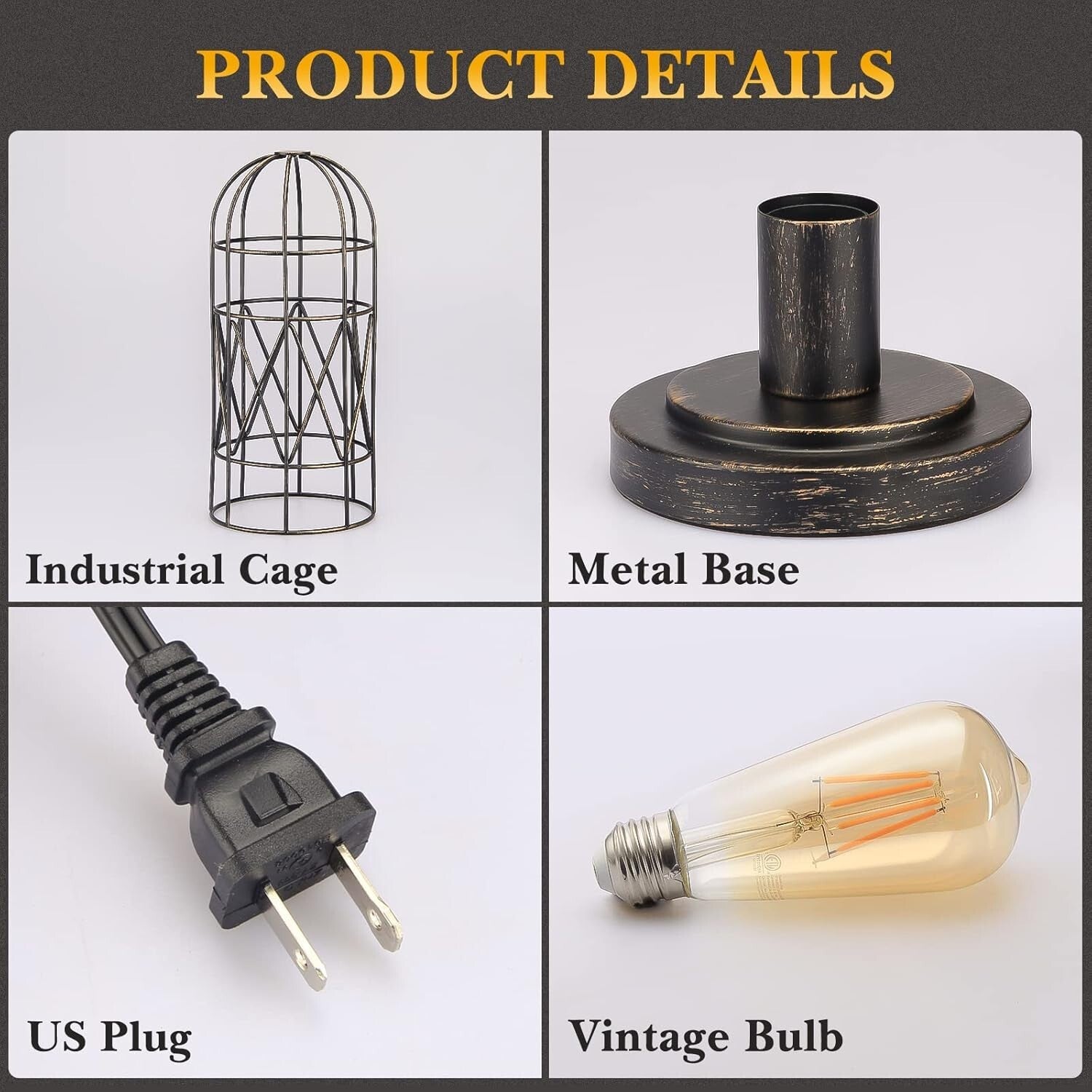 Industrial Touch Table Lamp with Dimmable 3-Way Control - Vintage Cage Design
