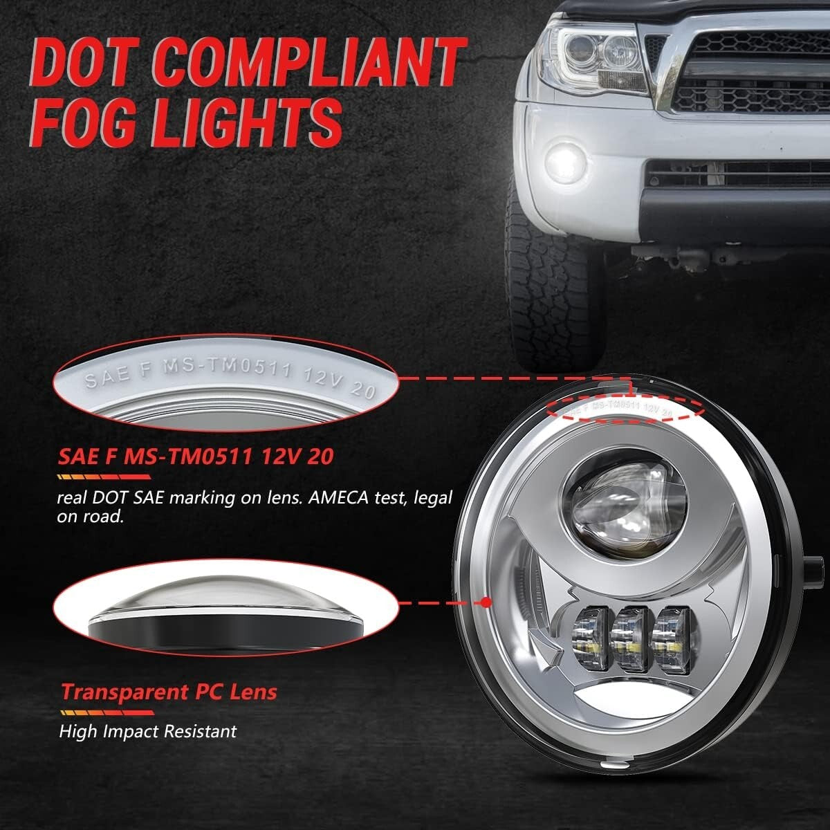 Durable Water-Resistant LED Fog Lights - Fits Tacoma, Tundra & Sequoia Models