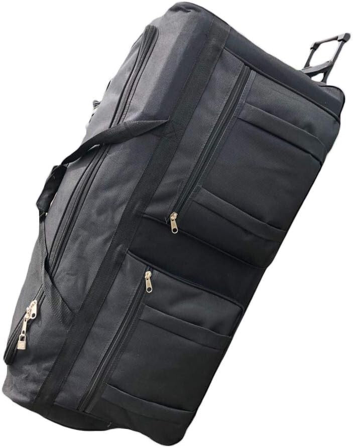 36-Inch Black Rolling Duffle Bag with Telescopic Handle - Heavy Duty & Versatile