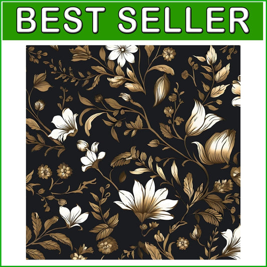 Black Gold Vintage Floral Peel and Stick Wallpaper - Easy Install 17.5 x 393.5