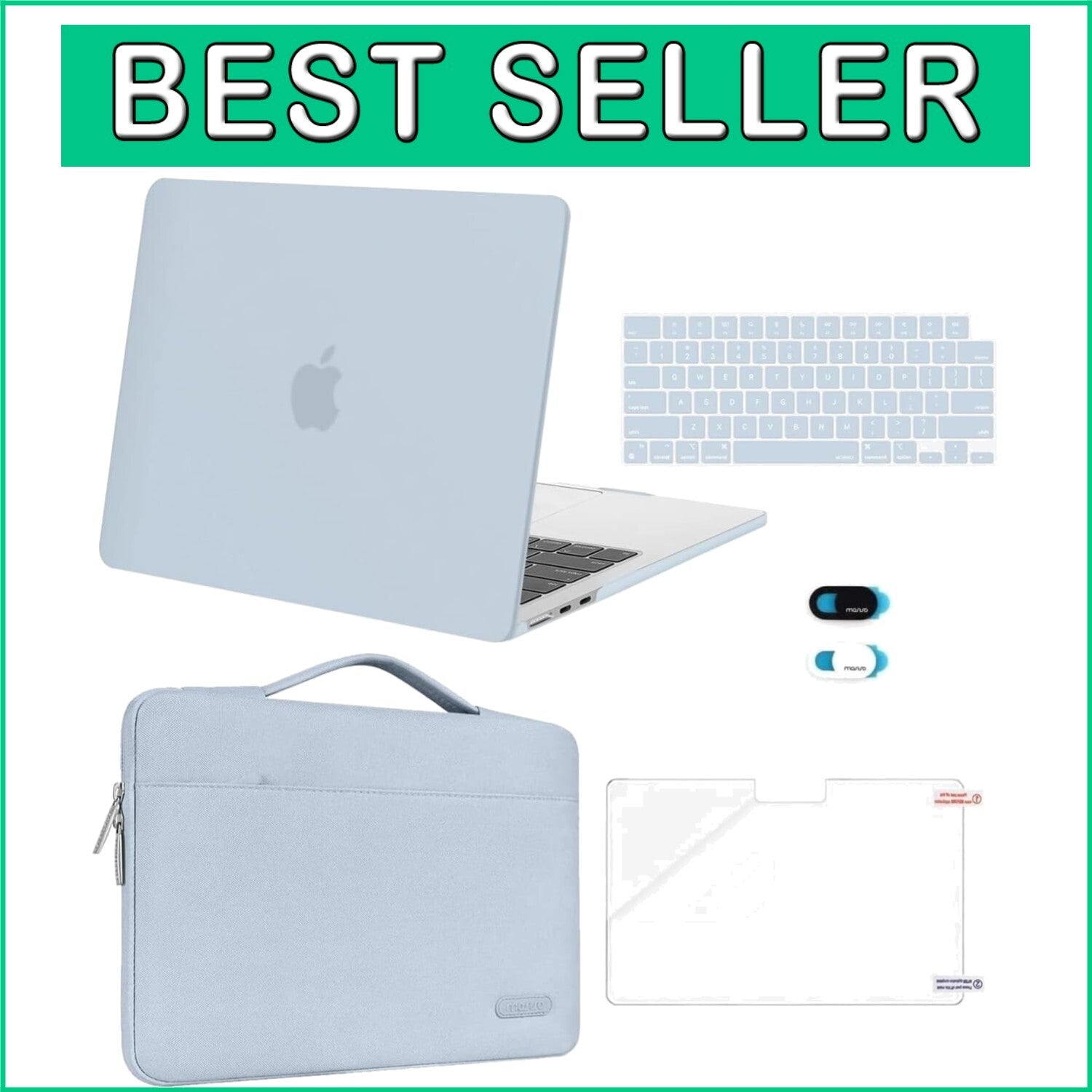 Stylish Baby Blue 360-Degree Protective Case & Accessories for MacBook Air 13