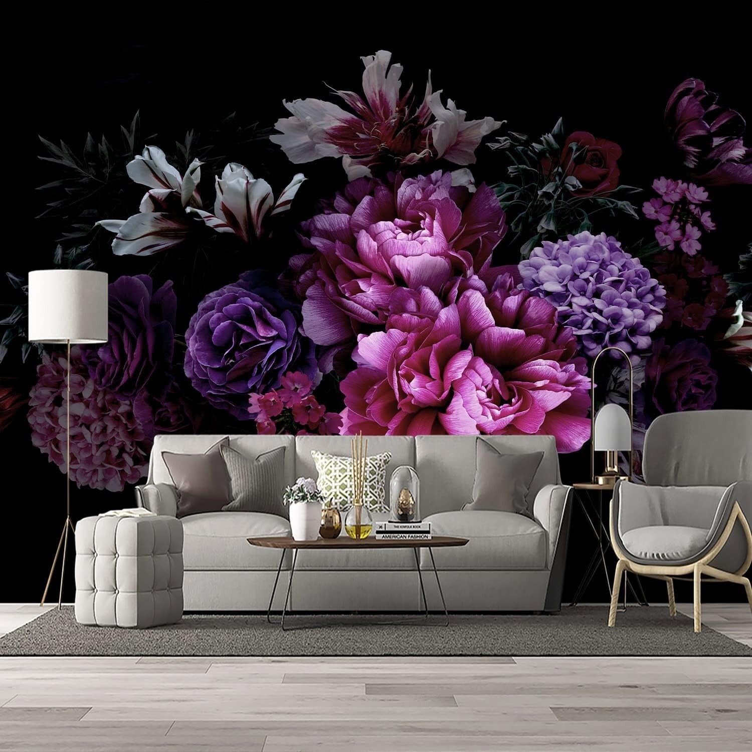 Water and Stain Resistant Floral Wall Mural - Large 183"x120" for Bedroom