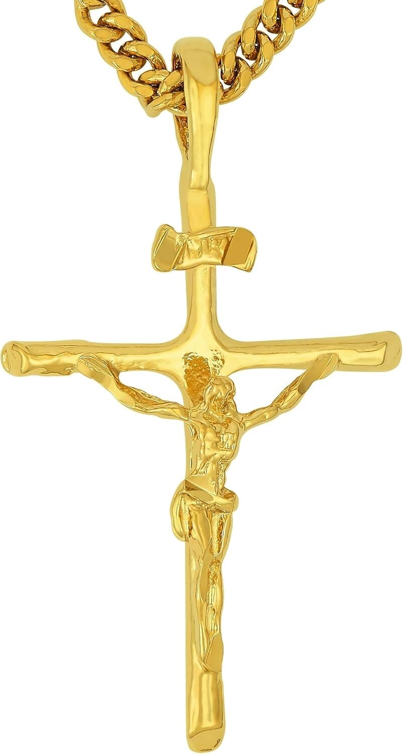 Durable 24K Gold Plated Crucifix Necklace – Yellow & White Gold Options