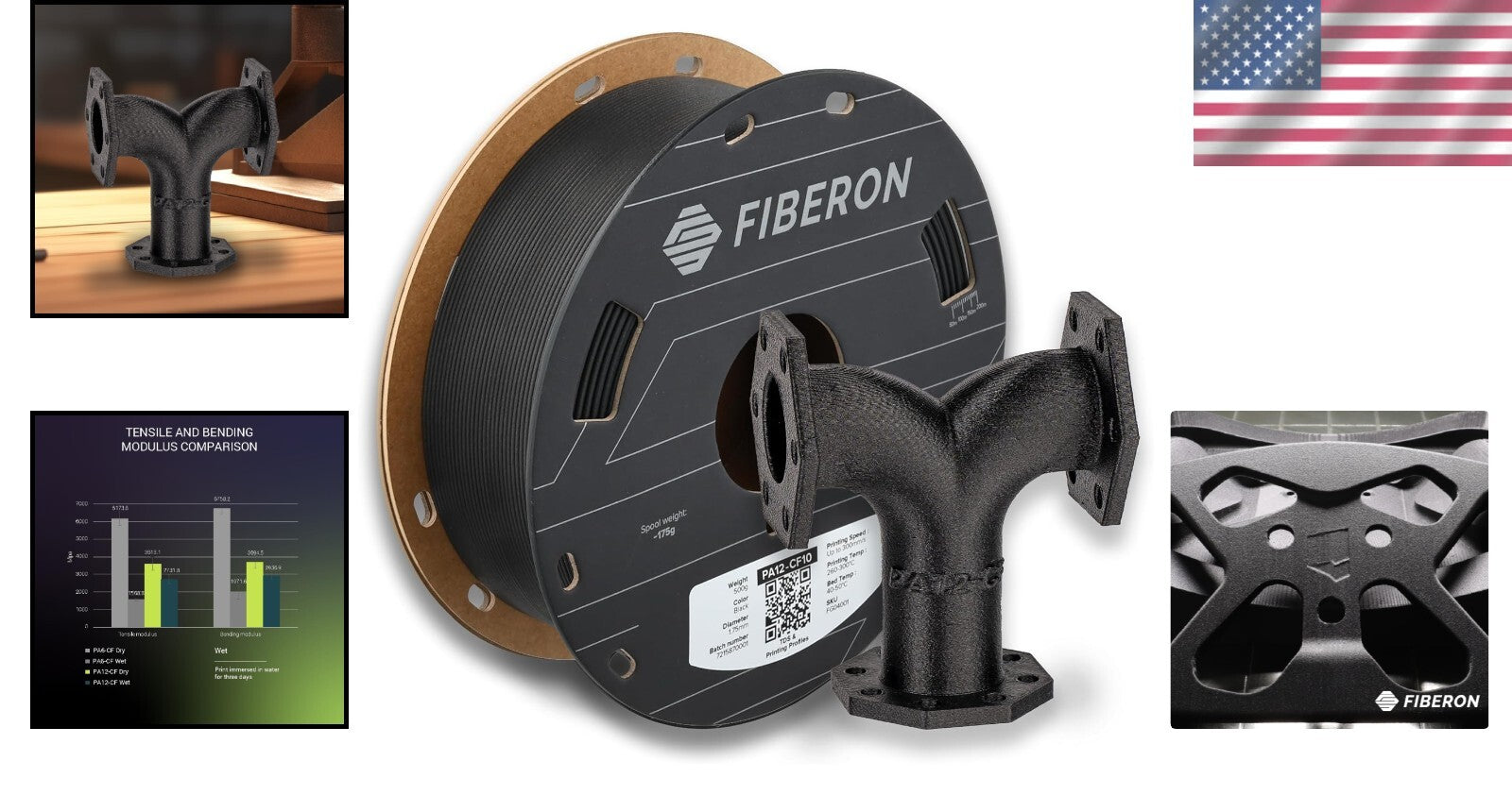 Robust 1.75mm Fiberon PA12-CF Nylon Filament - Ideal for High-Speed Printing