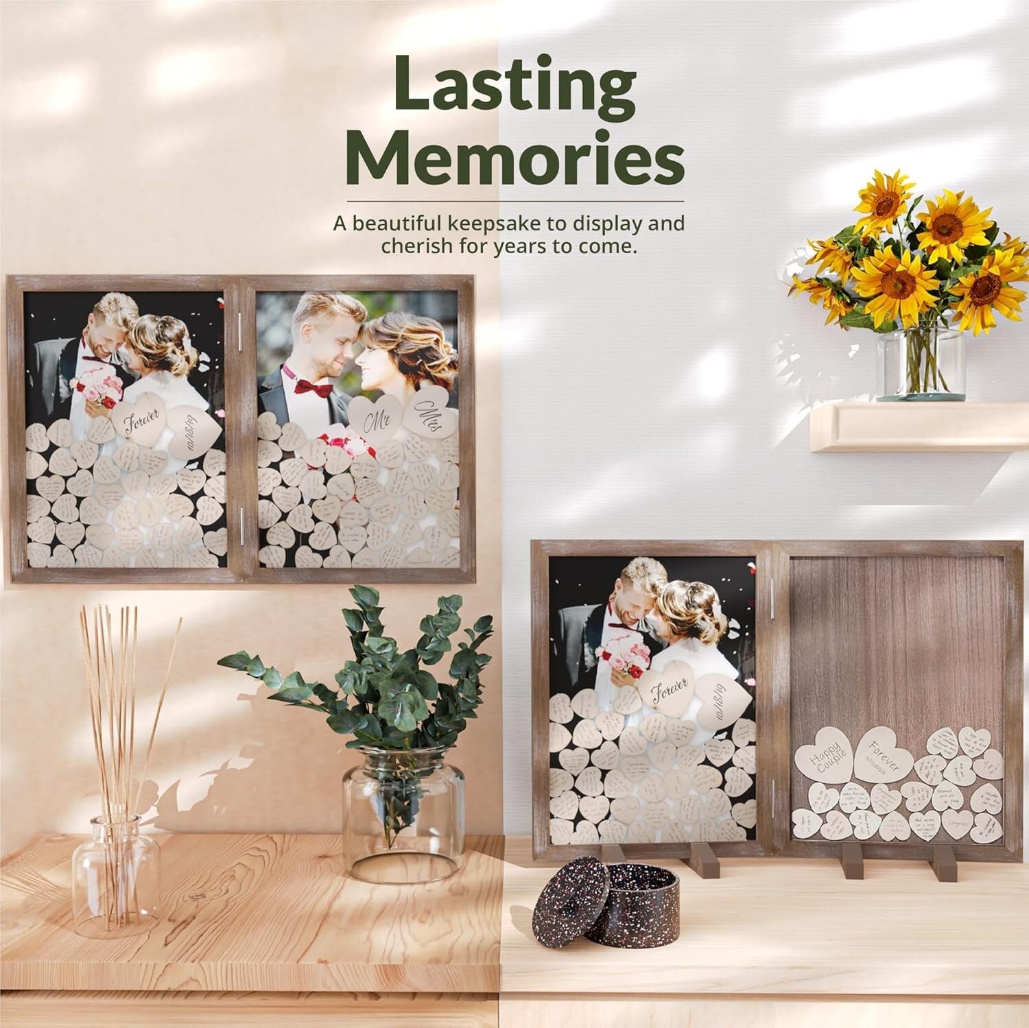 Customizable Rustic Heart Drop Box Guest Book for Wedding Receptions - 17x13in