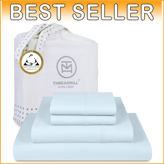 Elegant Light Blue Egyptian Cotton Sheets - 400 TC Cooling Set for Full Beds